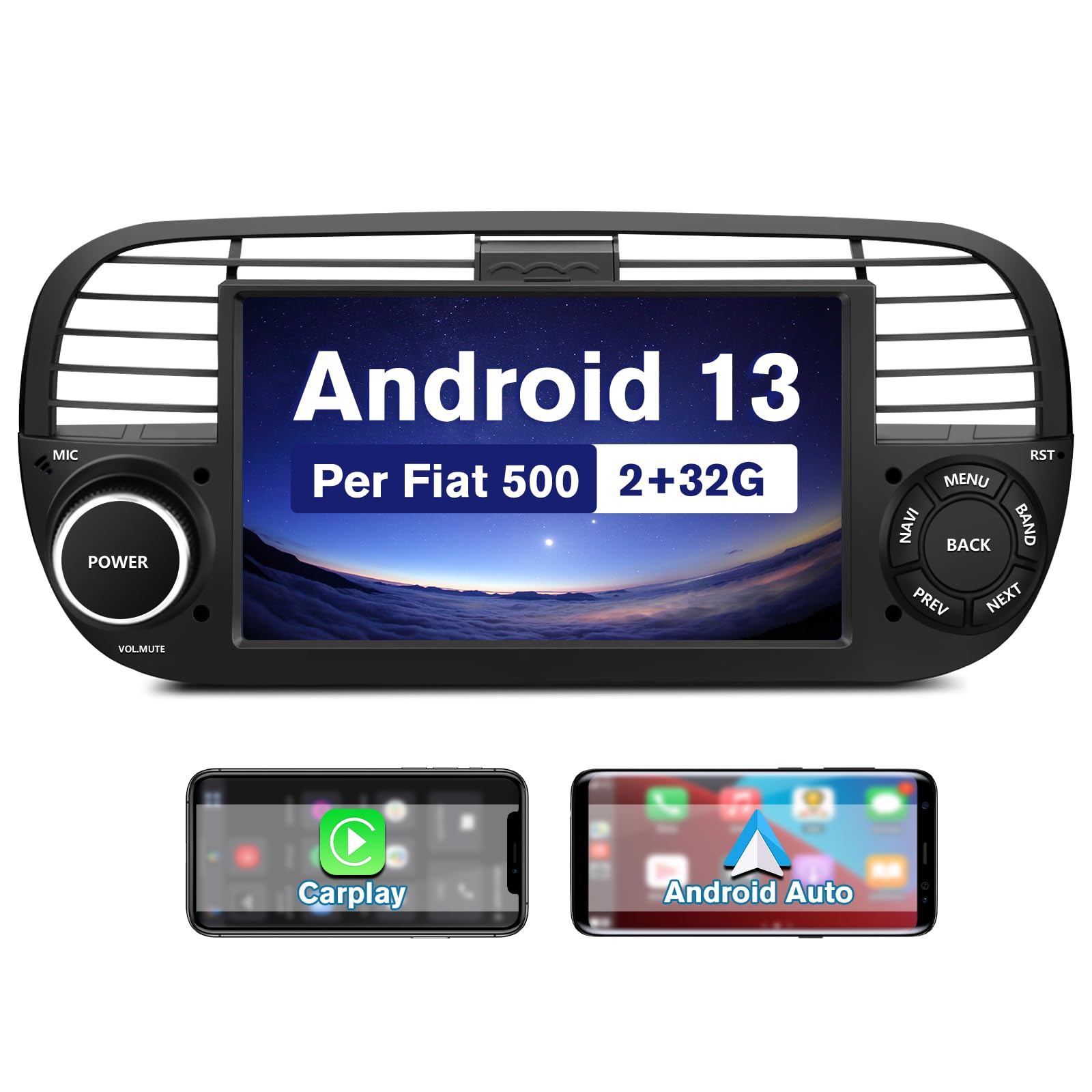Awesafe Android 13 Autoradio per Fiat 500 (2007-2015)