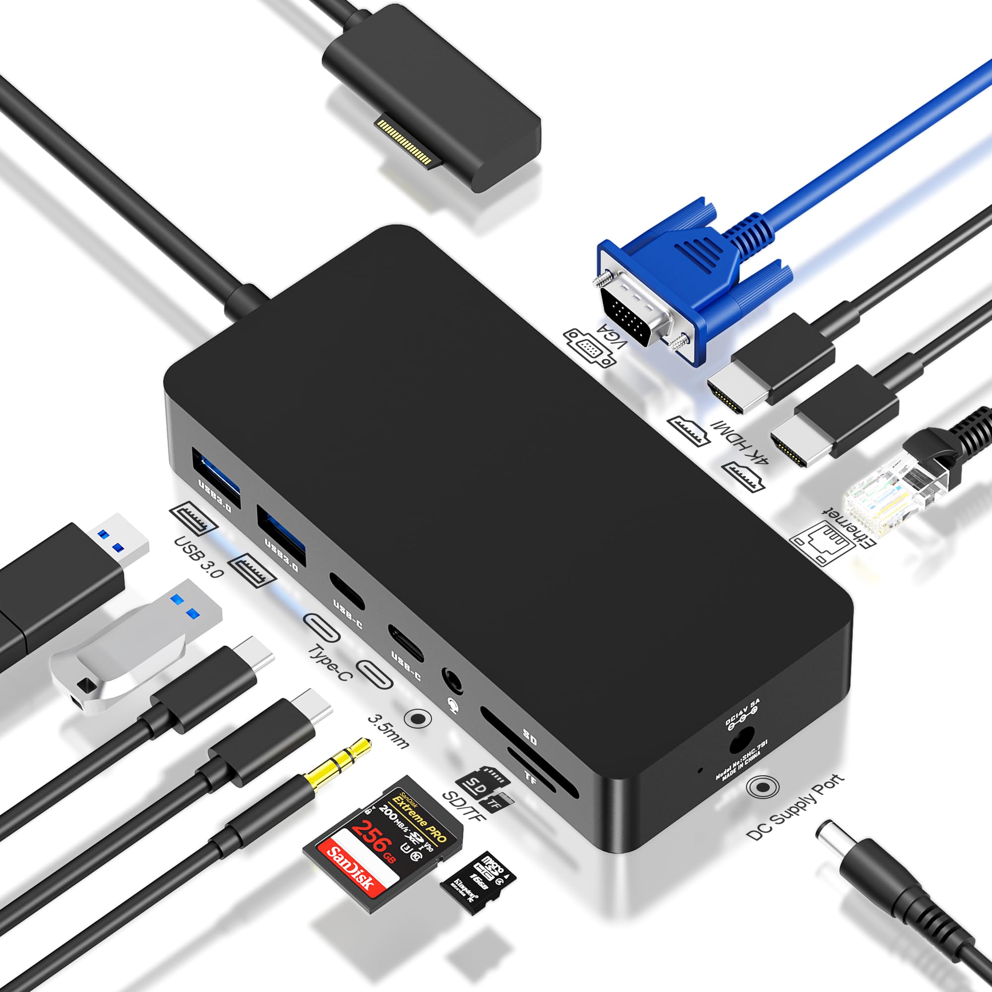 Cateck 12 in 1 Surface Docking Station Triplo Monitor