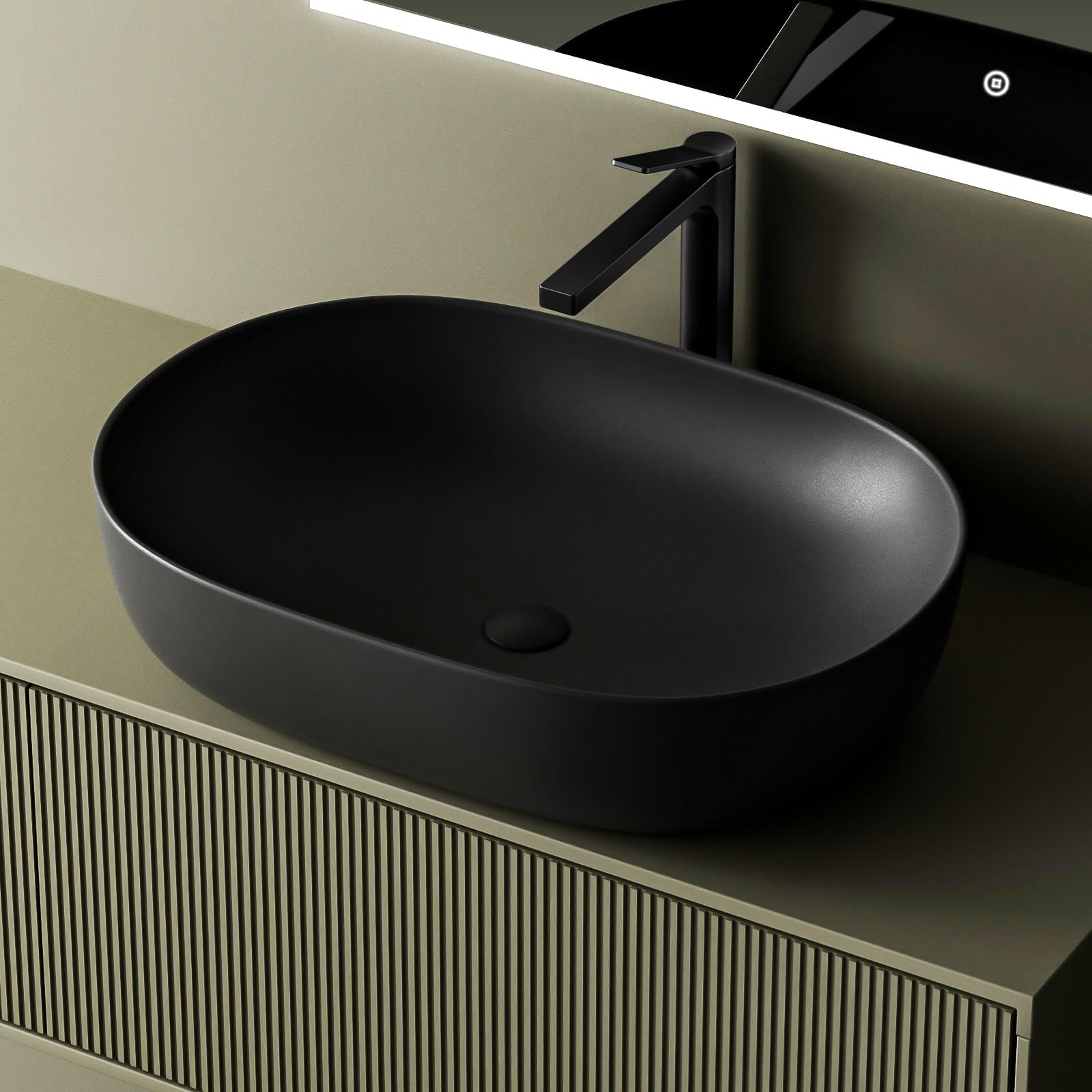 Emke Lavandino da Appoggio Ovale 60x41x13cm Nero Opaco