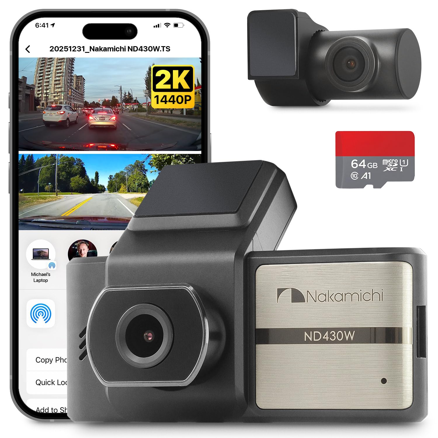 Nakamichi ND430W Dash Cam 2K Quad HD Anteriore e Posteriore