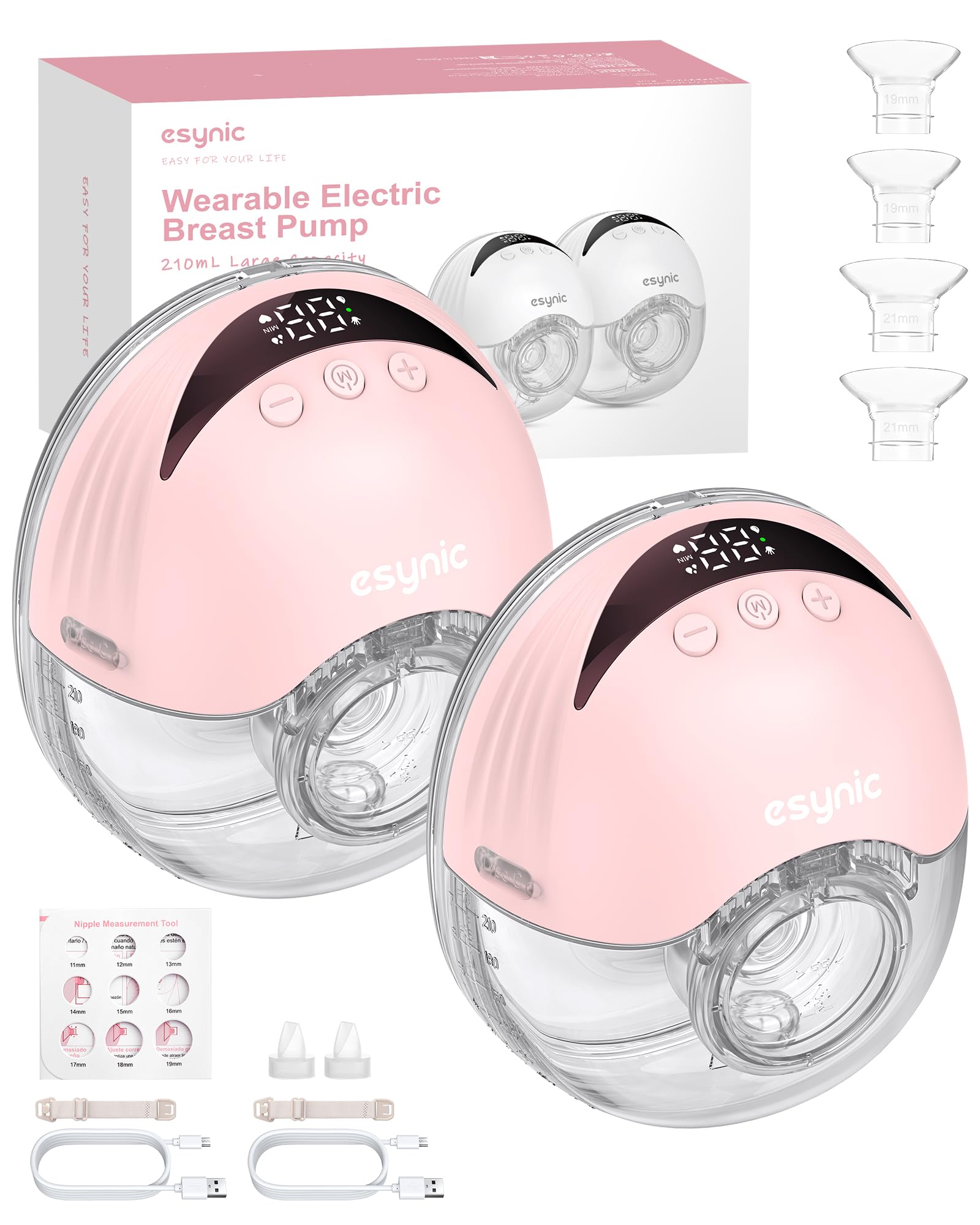 Esynic 2PZ Tiralatte Elettrico Indossabile 210ML, Rosa