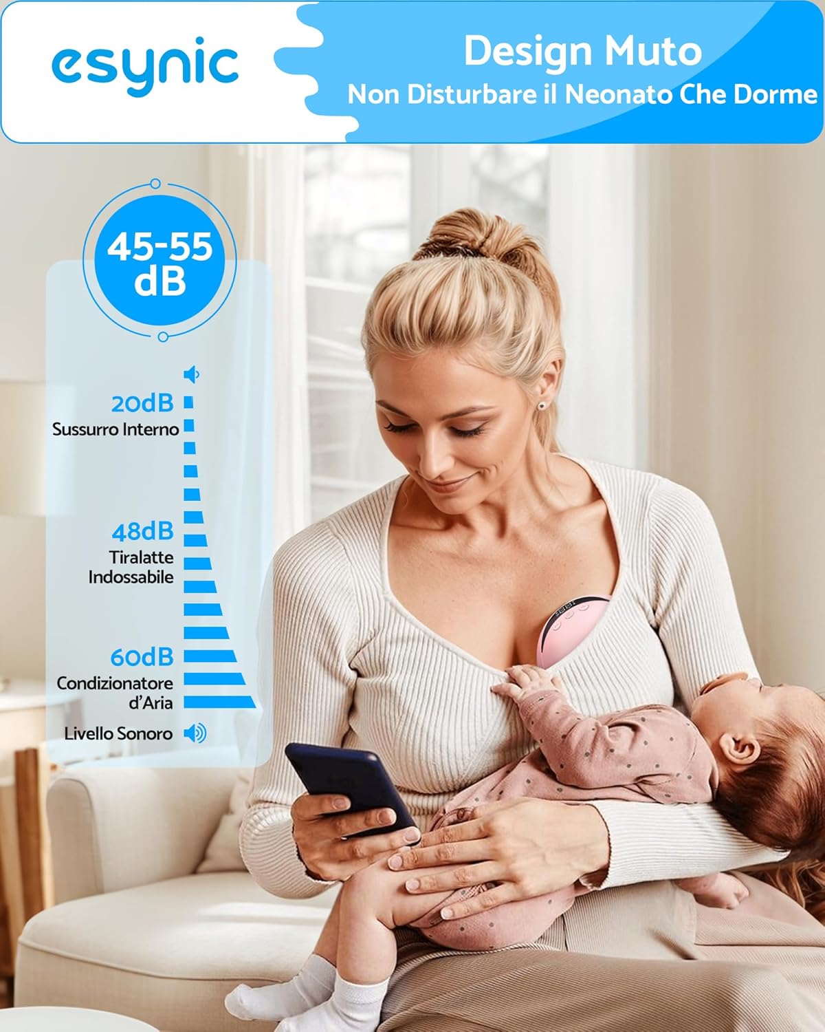 Esynic 2PZ Tiralatte Elettrico Indossabile 210ML, Rosa - immagine 6