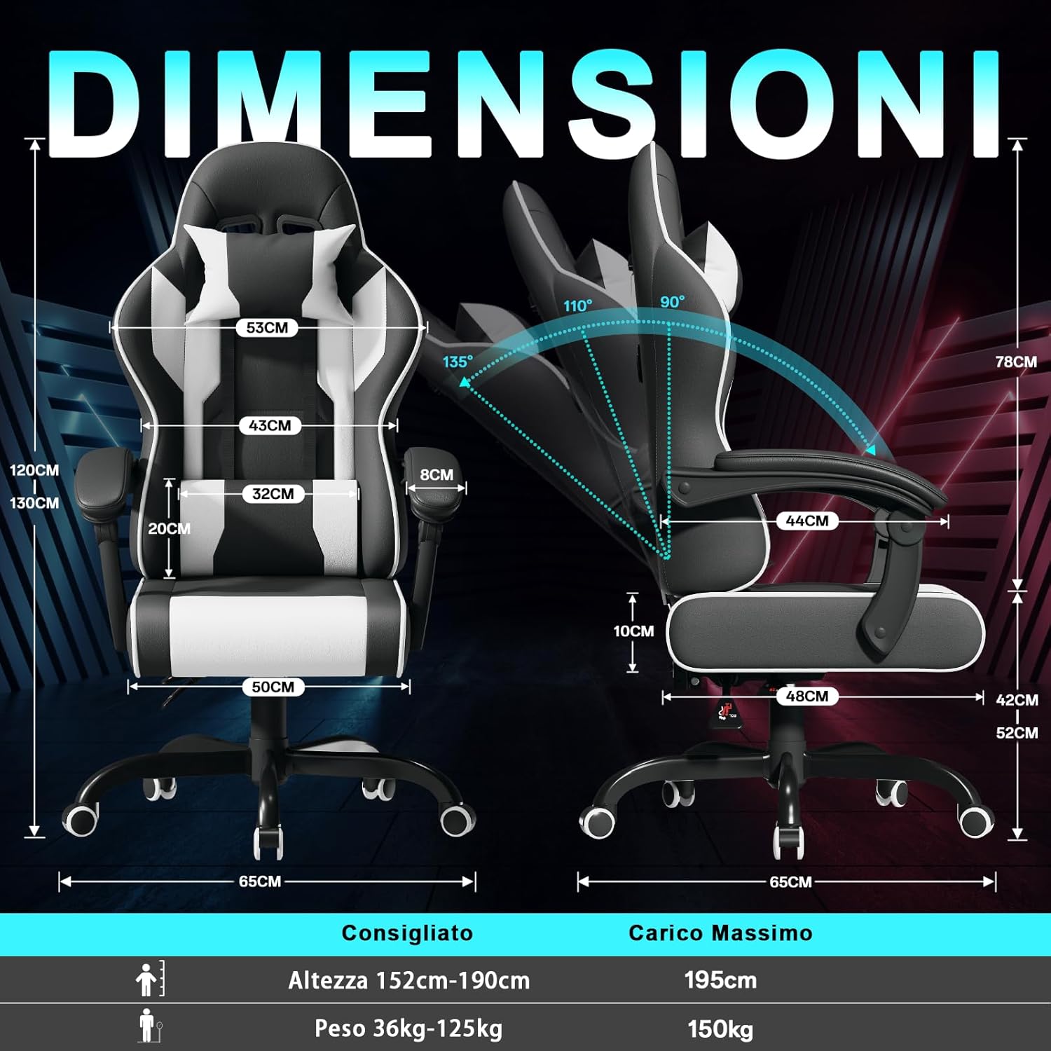 Jummico JETSTREAM - Poltrona Gaming Ergonomica 150kg - immagine 3