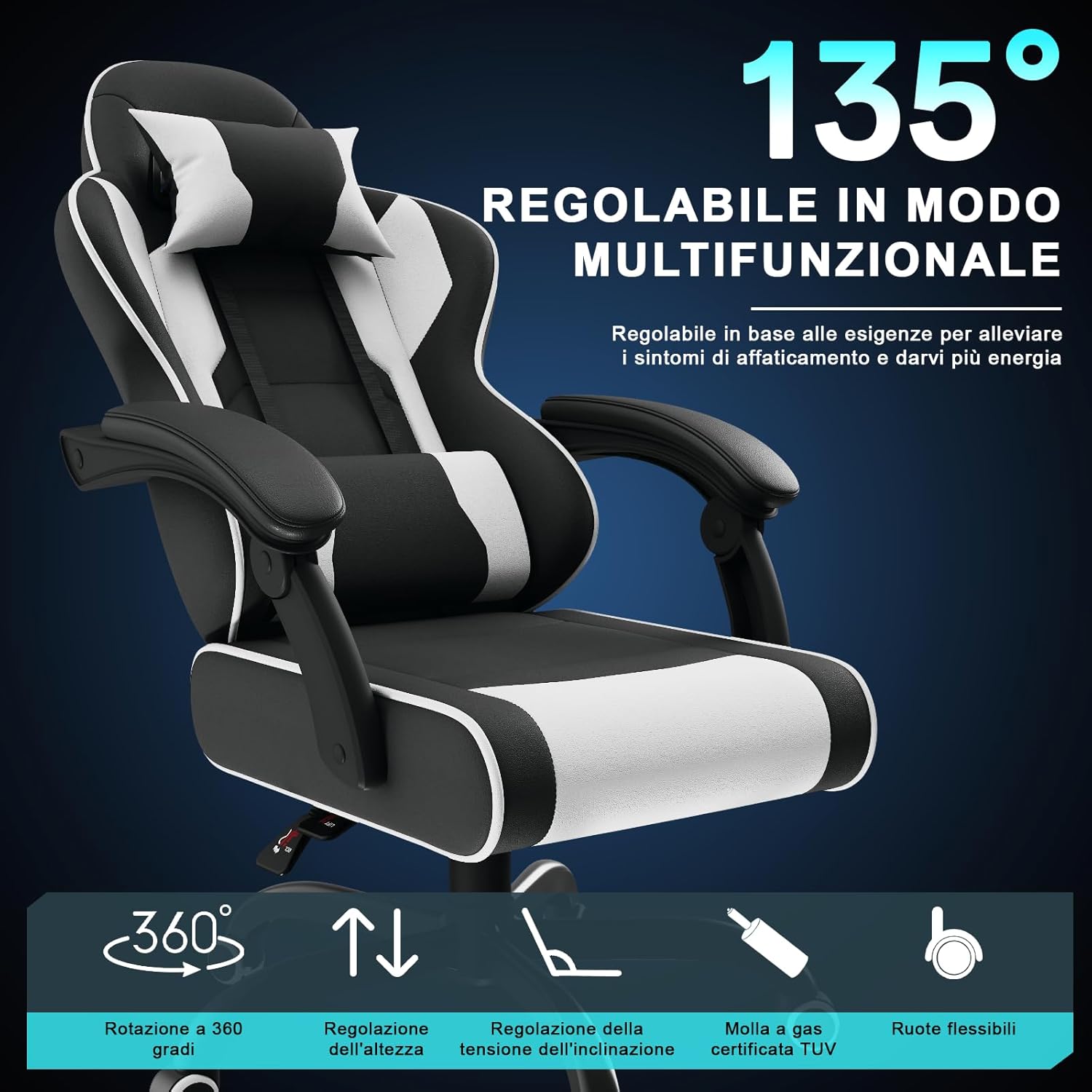 Jummico JETSTREAM - Poltrona Gaming Ergonomica 150kg - immagine 8
