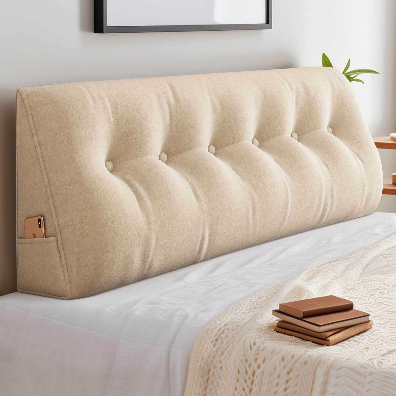 Showylive Cuscino Schienale Letto 150x50x20cm, Beige