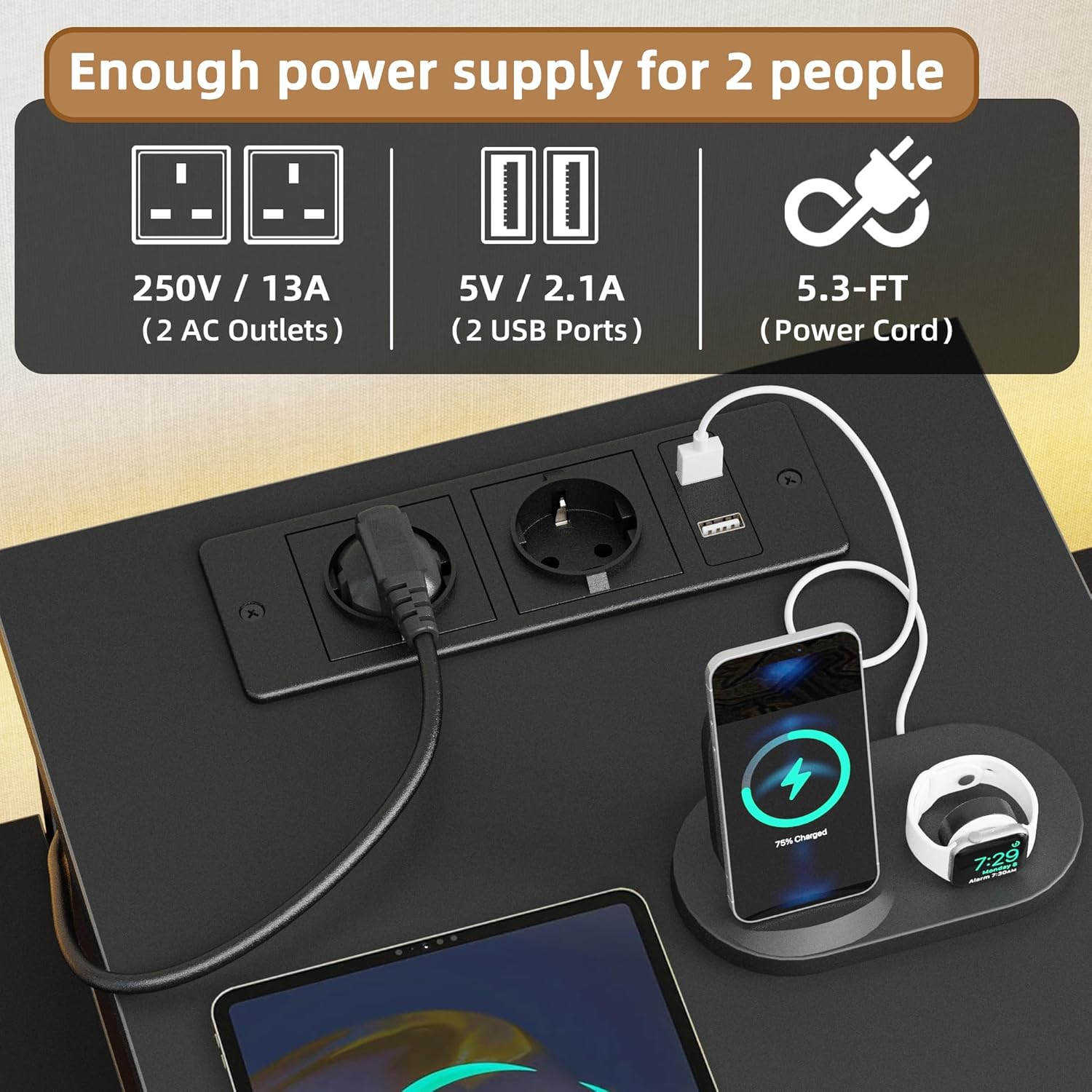 Scrivania Doppia 236cm con Stazione di Ricarica e LED - immagine 5