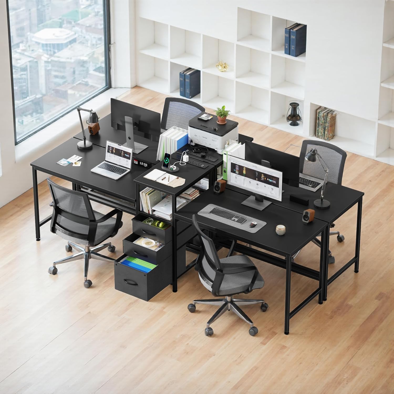 Scrivania Doppia 236cm con Stazione di Ricarica e LED - immagine 6