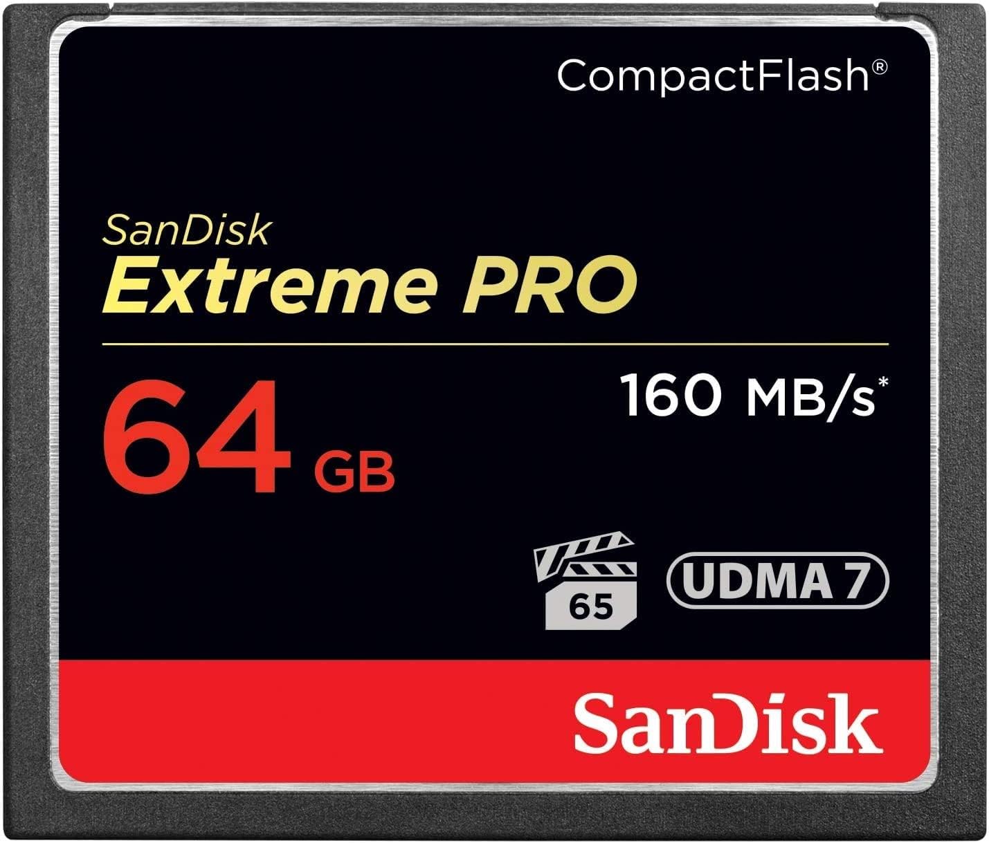 SanDisk Extreme Pro 64 GB 160 MB/s CompactFlash Memory Card - Black/Gold/Red - immagine 1