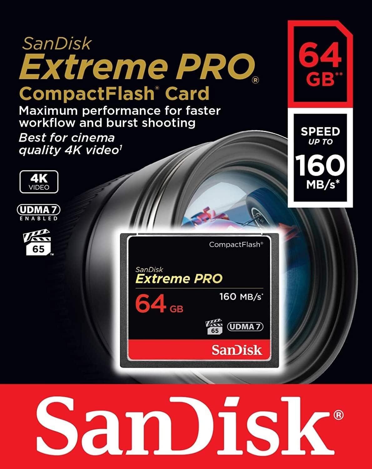 SanDisk Extreme Pro 64 GB 160 MB/s CompactFlash Memory Card - Black/Gold/Red - immagine 4