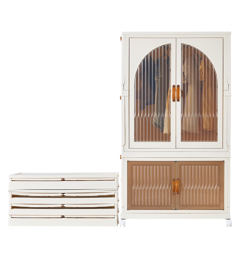 Rman Scatole Impilabili Pieghevoli con Ruote (Bianco)