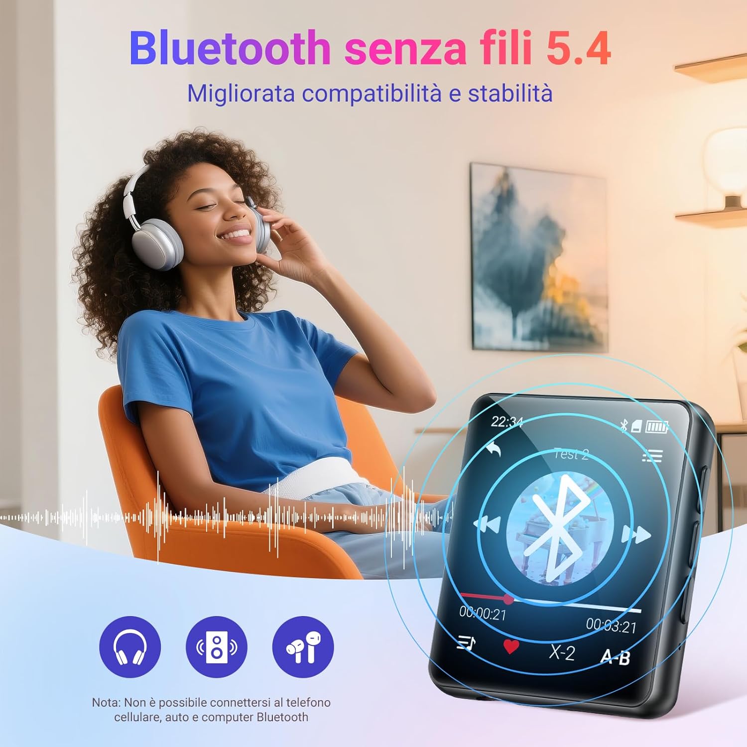 Lettore MP3 Bluetooth 128GB con Altoparlante - Nero - immagine 2