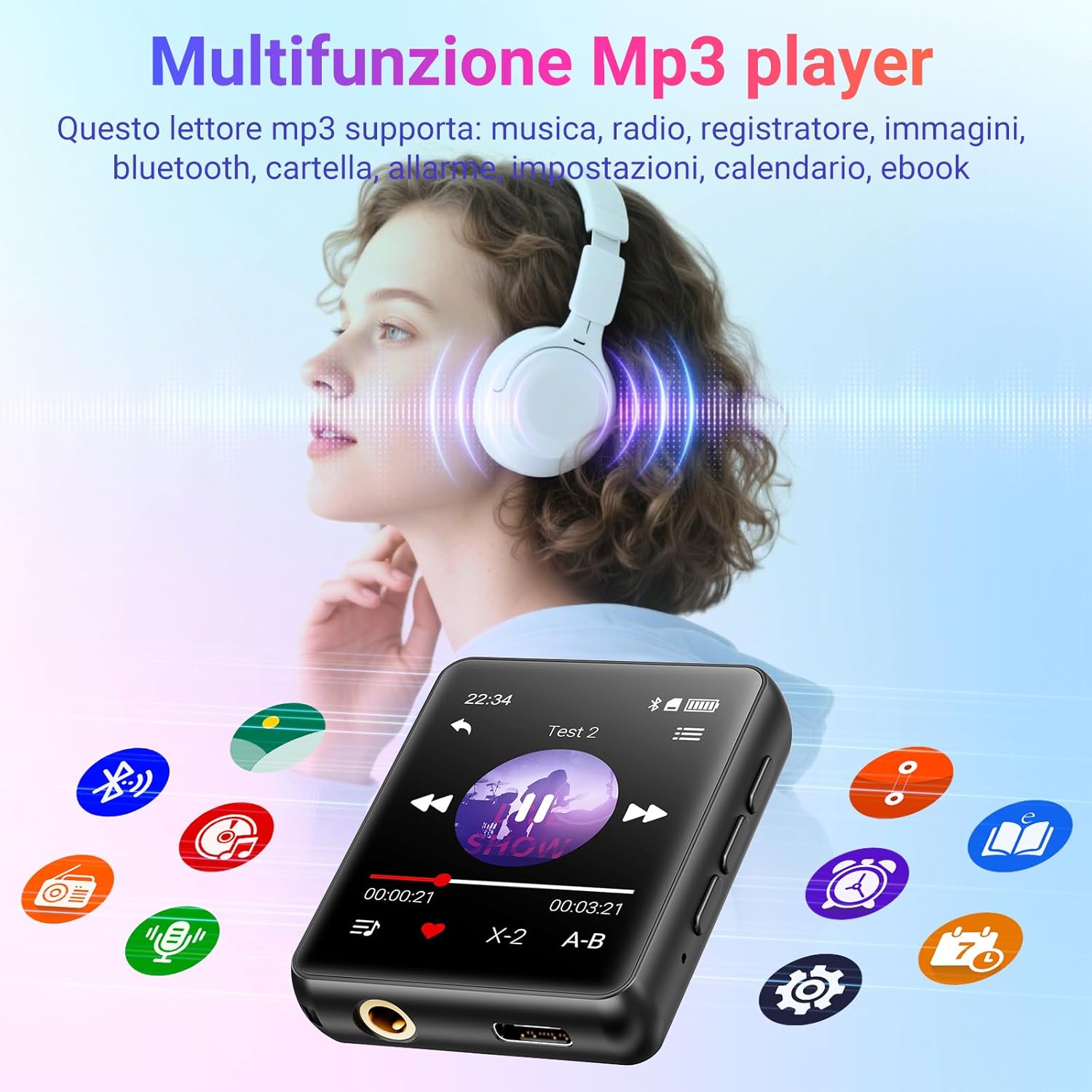 Lettore MP3 Bluetooth 128GB con Altoparlante - Nero - immagine 6