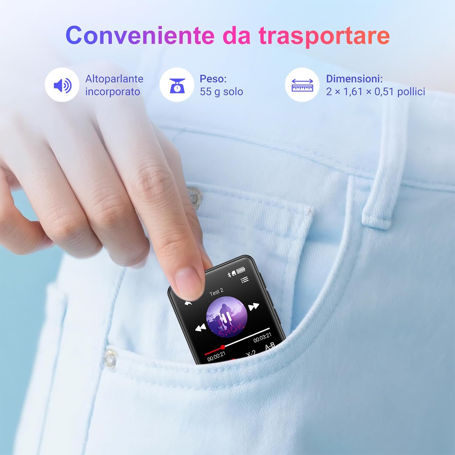 Lettore MP3 Bluetooth 128GB con Altoparlante - Nero - immagine 8