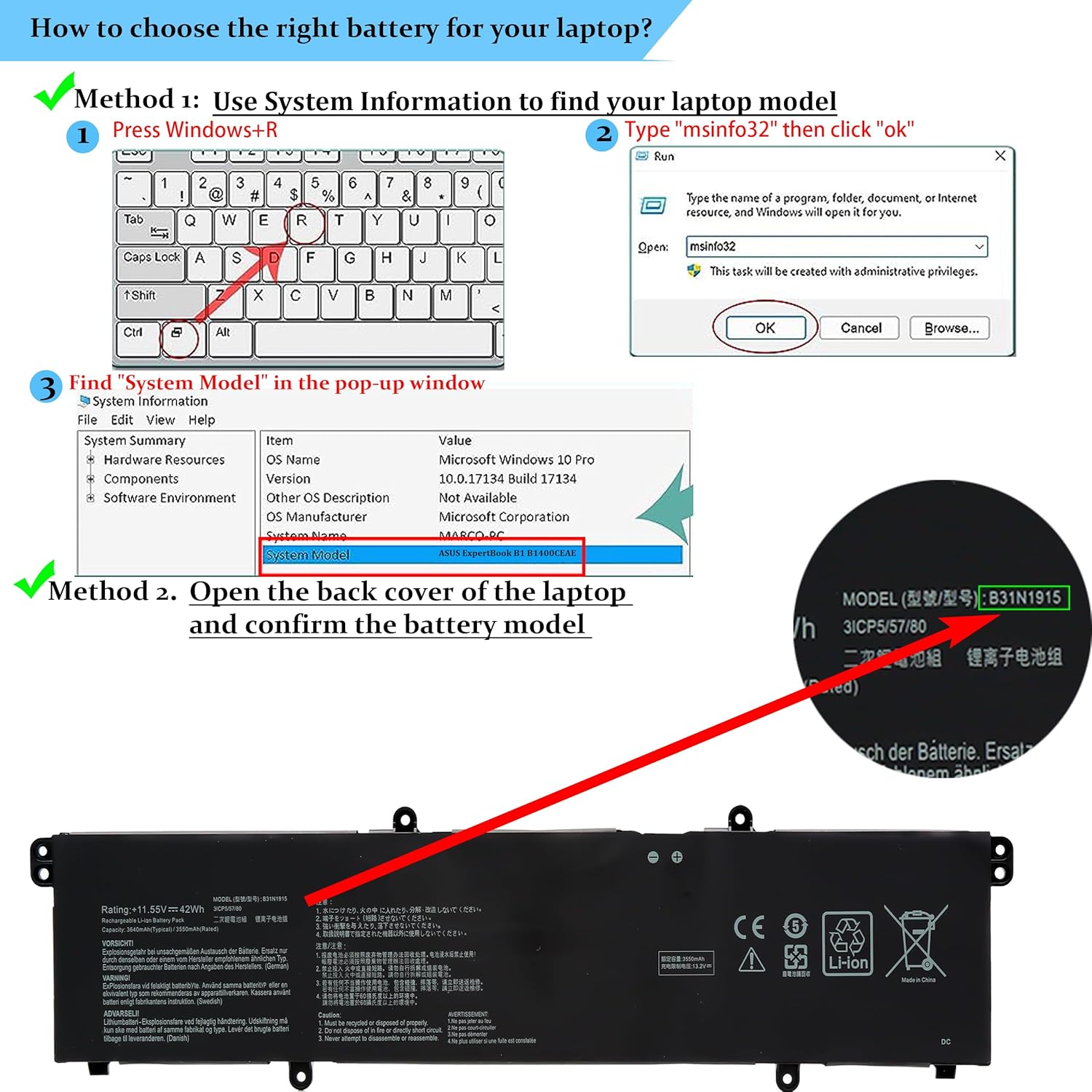 Blesys B31N1915 Batteria per ASUS ExpertBook B1 - immagine 4