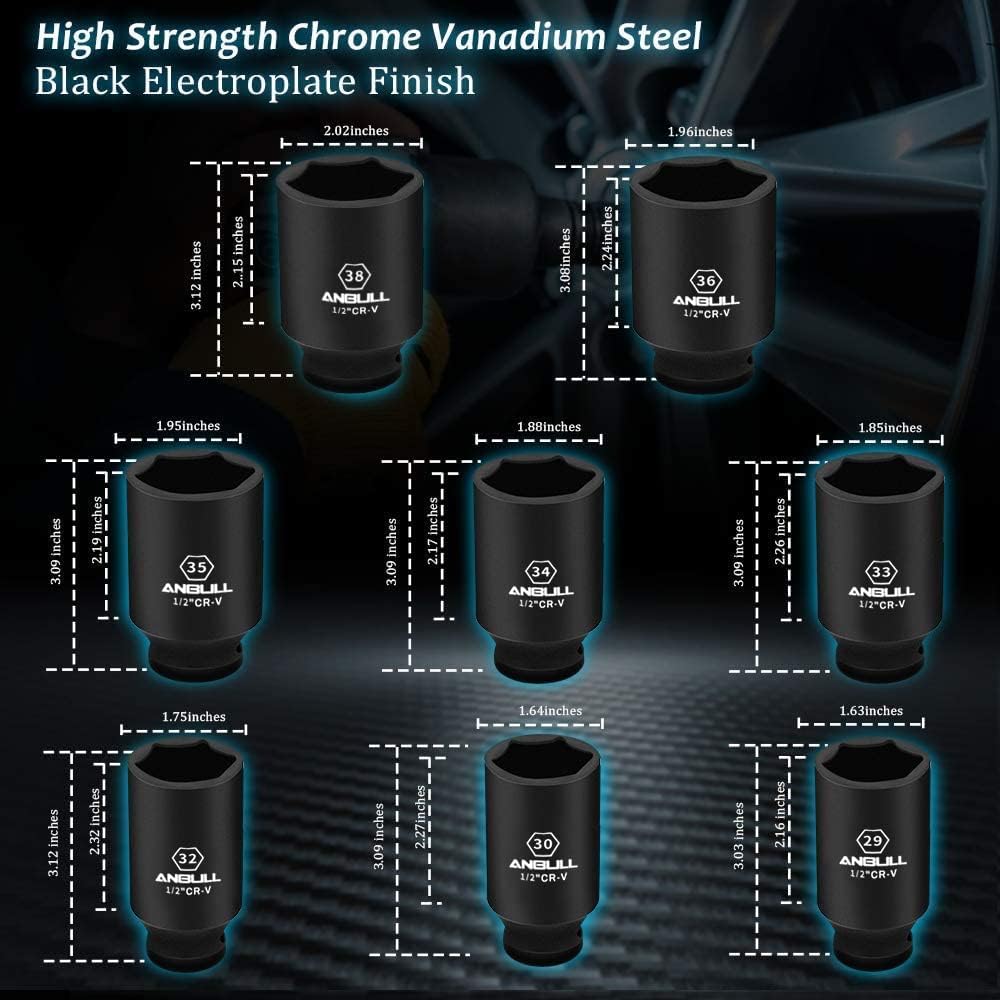 Anbull Set Bussole a Impatto Profondo 1/2" - 9 Pezzi - immagine 1