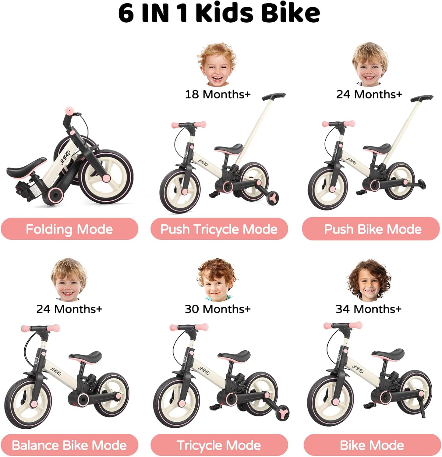 Jmmd Bicicletta per bambini 6 in 0 con ruote e pedali - immagine 2