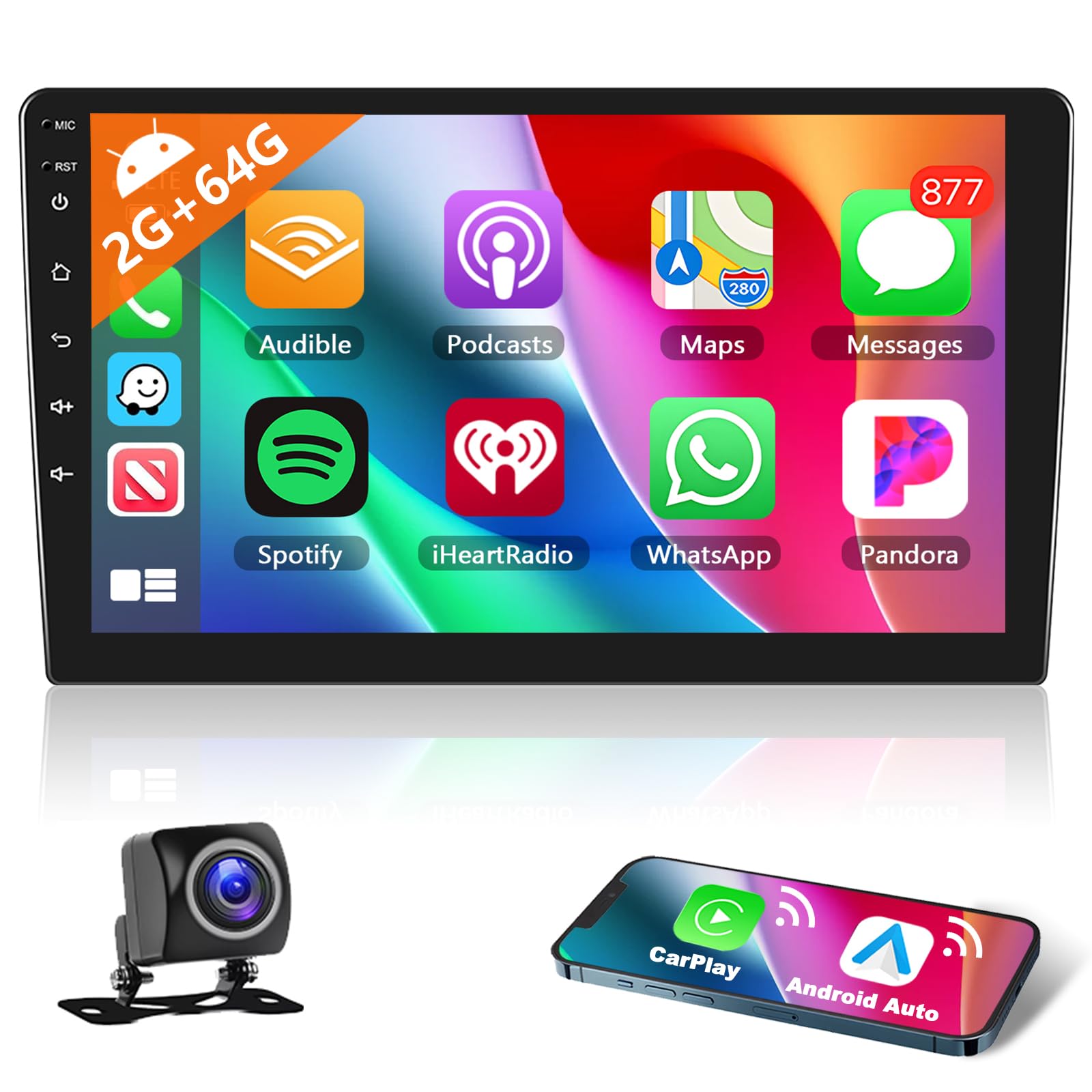 Motorsi Autoradio Doppio Din 10.1" con GPS, 2+64G