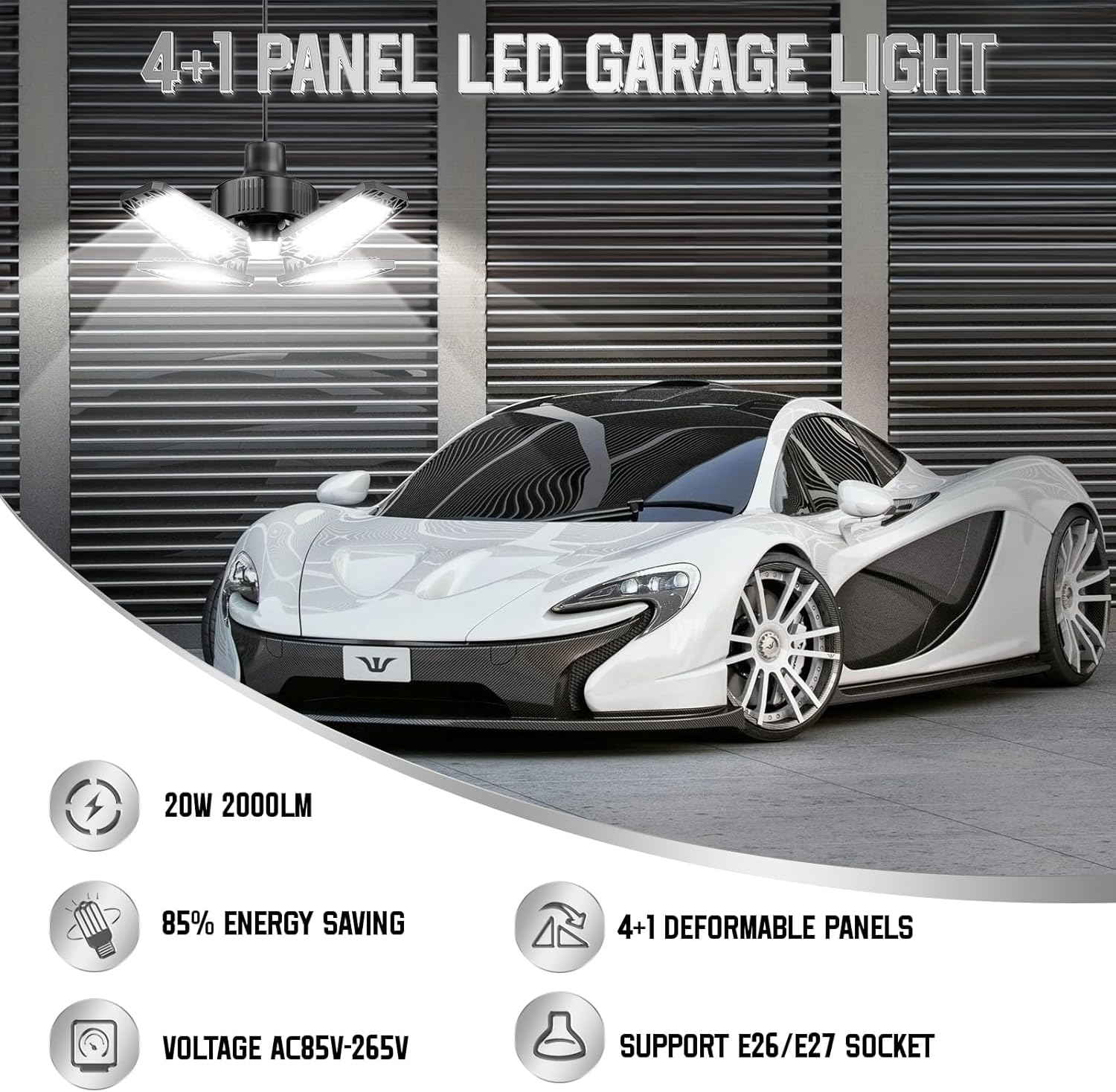 Plafoniera LED Garage 4 Pezzi 20W 2000LM - immagine 4