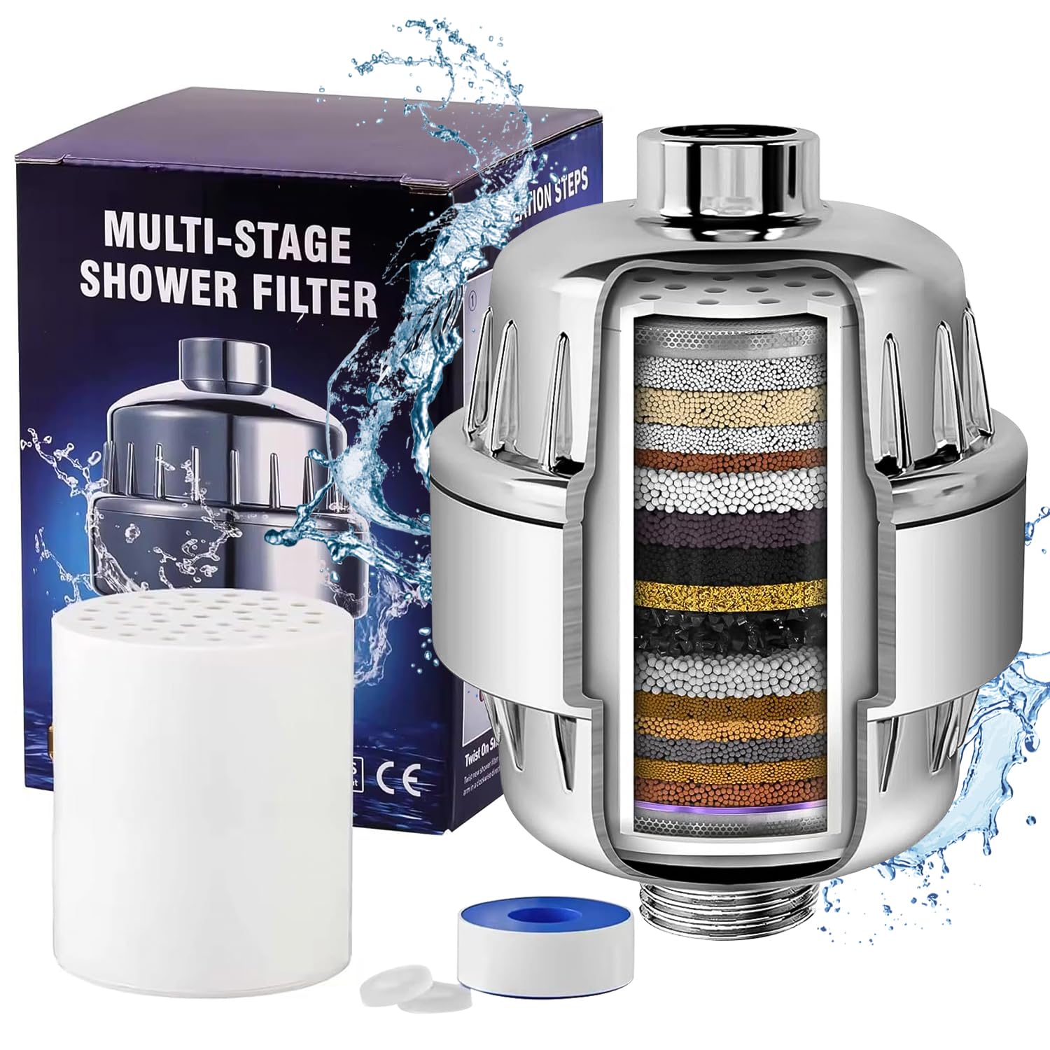Filtro Doccia Anticalcare 32 Stadi con Cartuccia di Ricambio