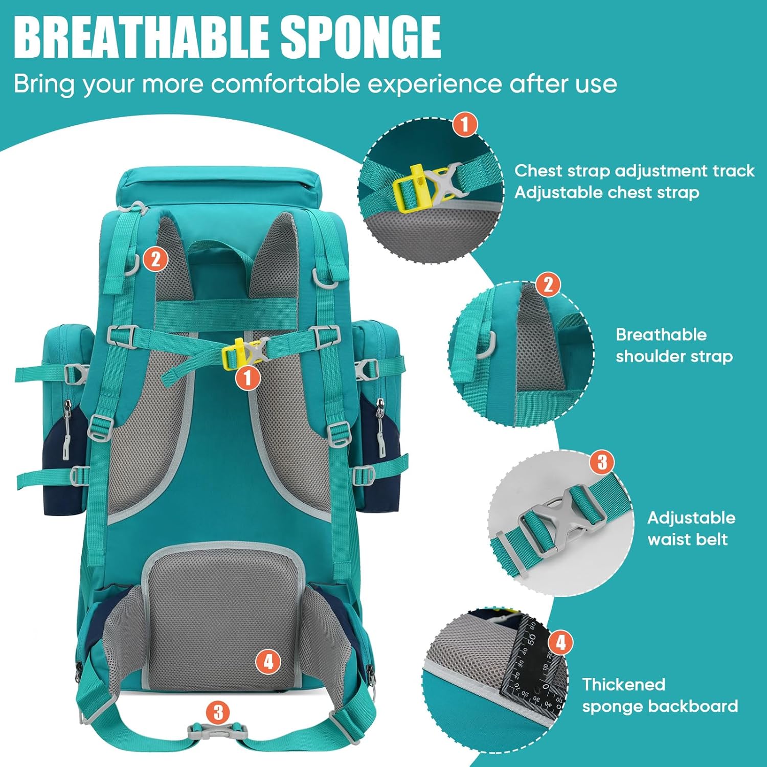 Bseash Zaino da Campeggio Impermeabile 70L - immagine 3