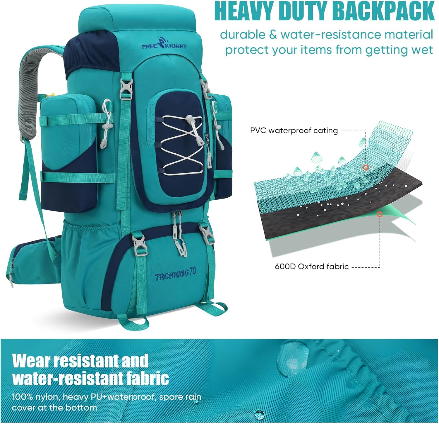 Bseash Zaino da Campeggio Impermeabile 70L - immagine 6