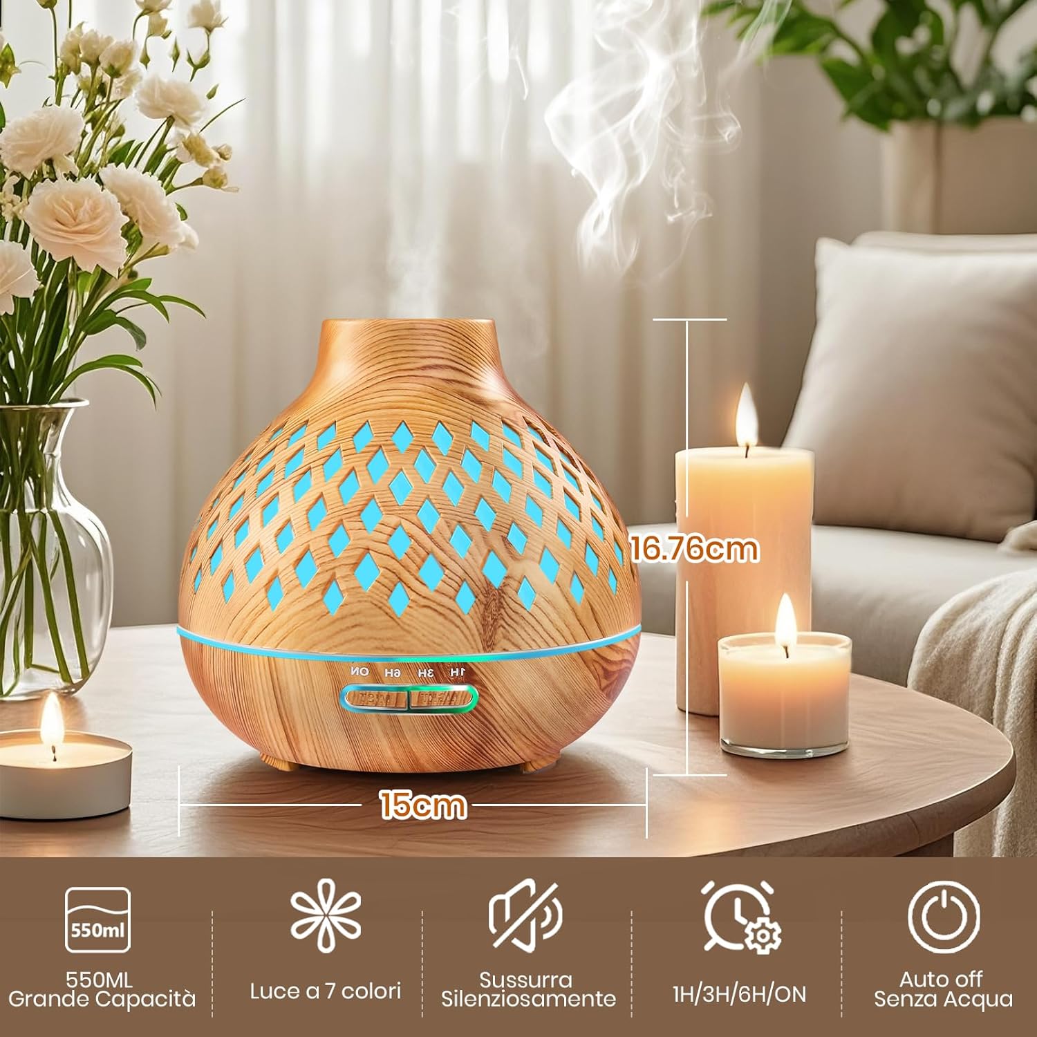 Aeshory Diffusore Oli Essenziali 550ml con 12 Oli - immagine 2