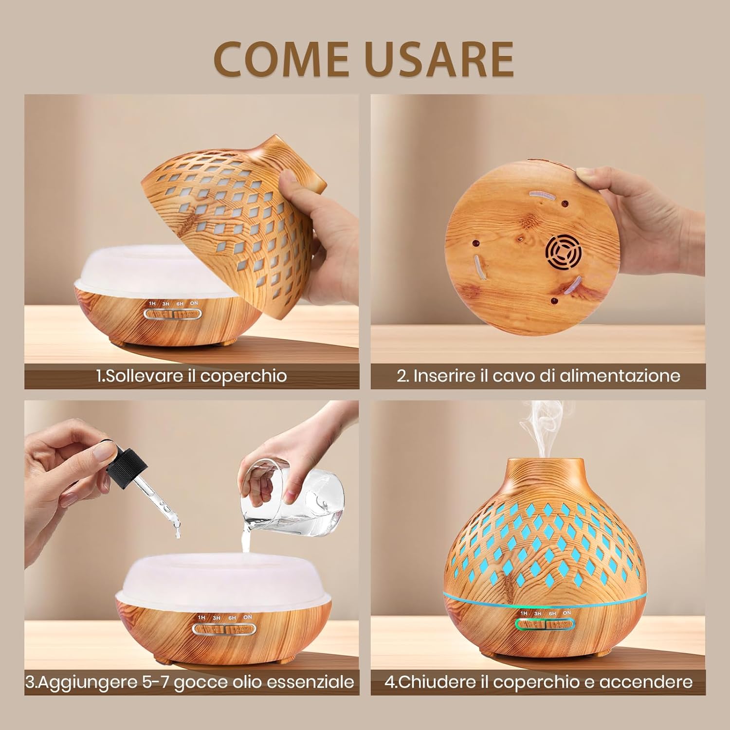 Aeshory Diffusore Oli Essenziali 550ml con 12 Oli - immagine 7