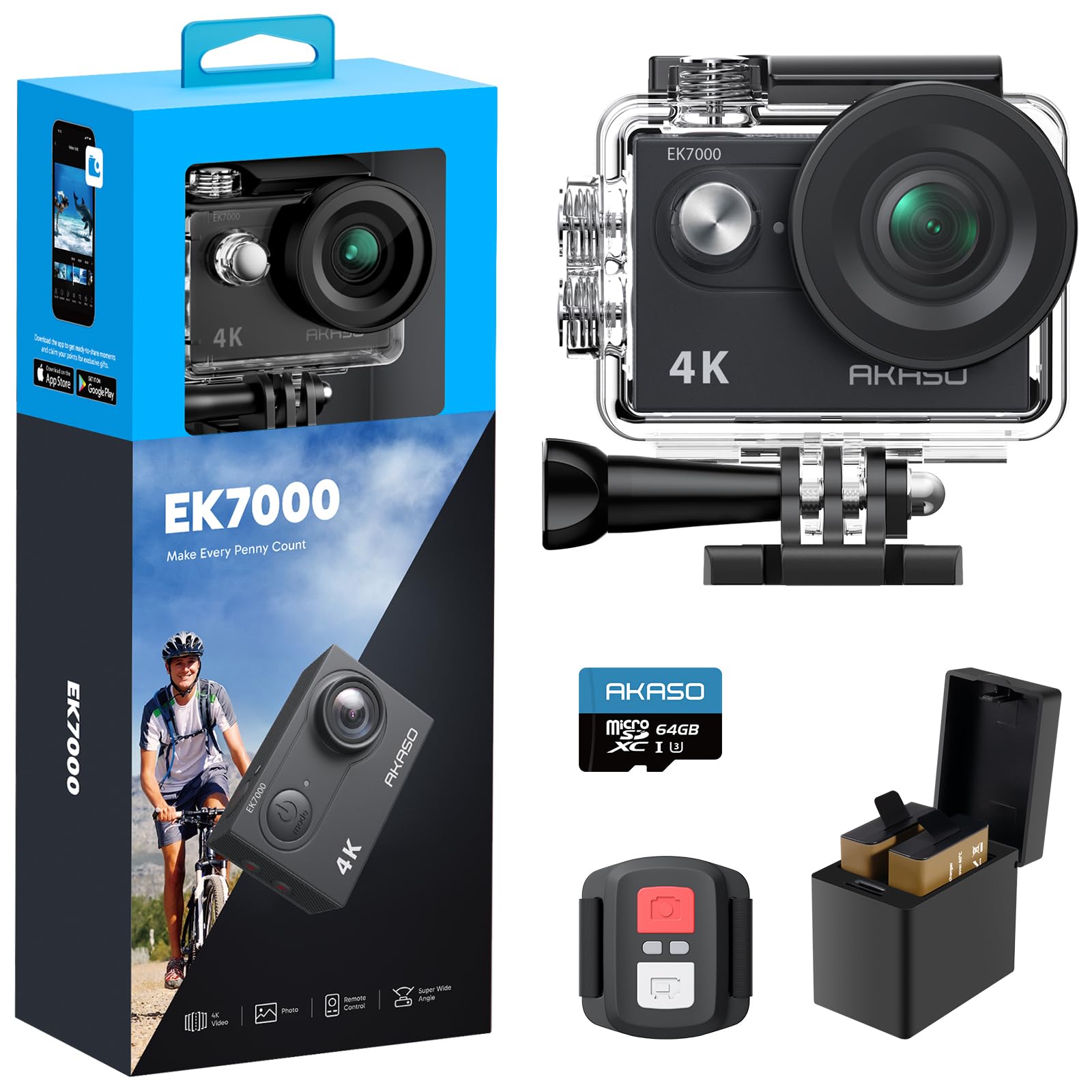 Akaso EK7000 Action Cam 4K 30FPS con Scheda 64GB
