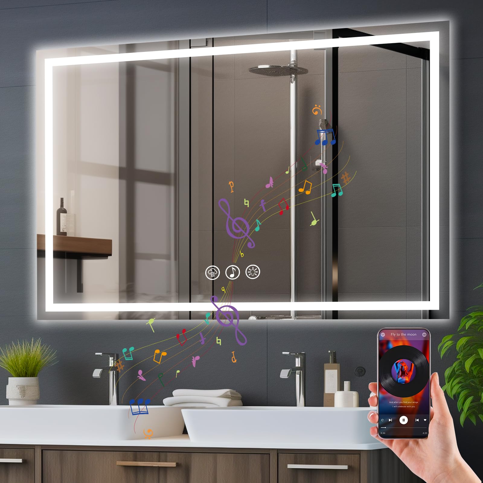 Simusi Specchio Bagno LED 70x100cm con Bluetooth