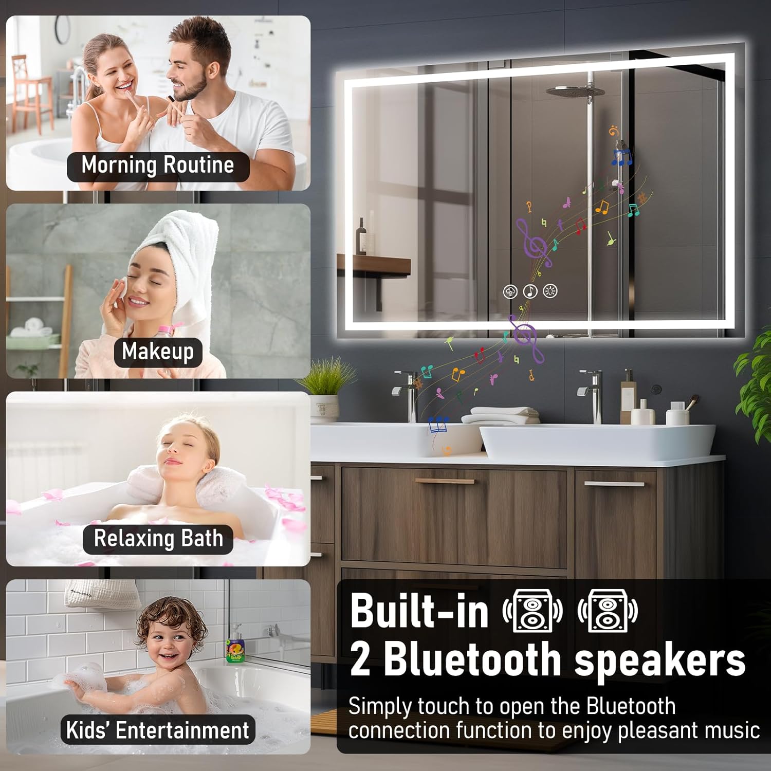 Simusi Specchio Bagno LED 70x100cm con Bluetooth - immagine 2