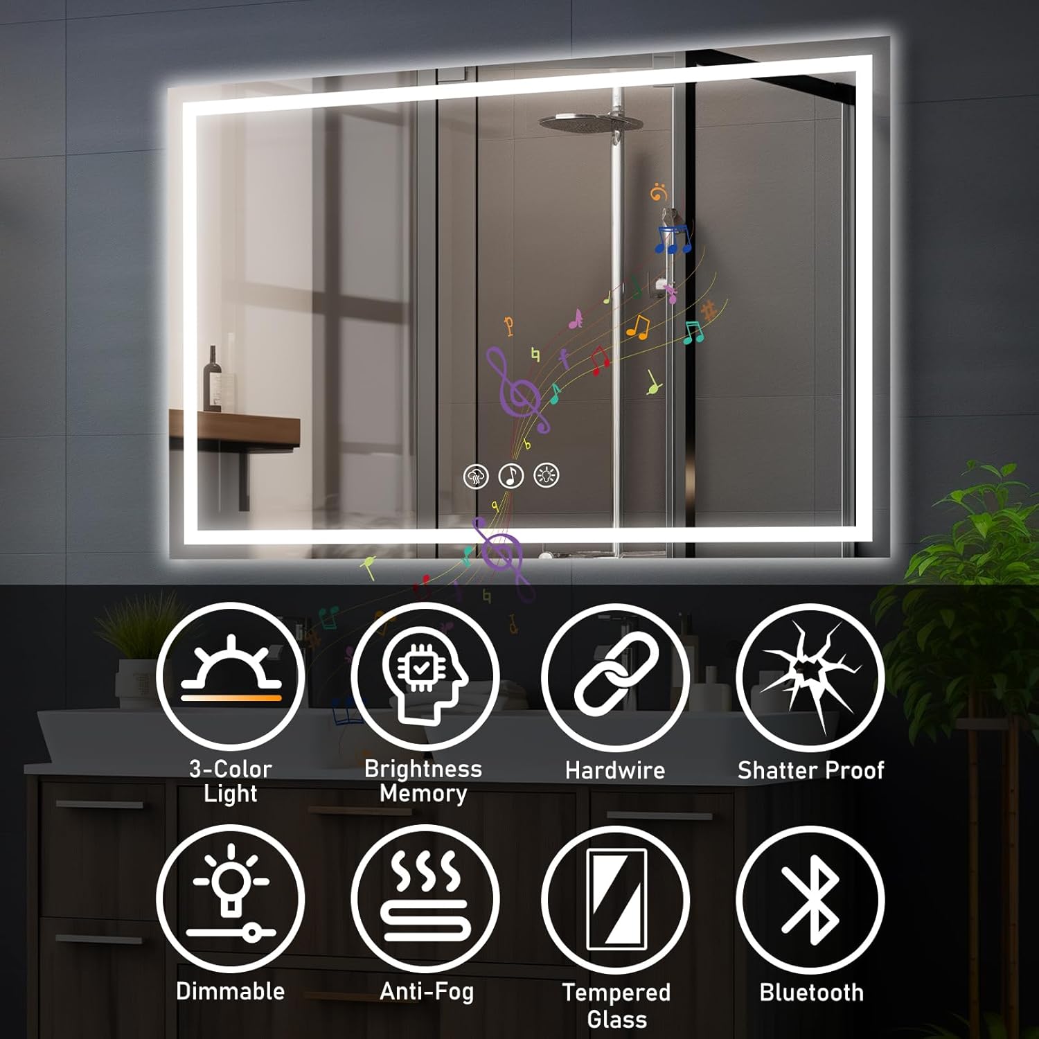 Simusi Specchio Bagno LED 70x100cm con Bluetooth - immagine 3