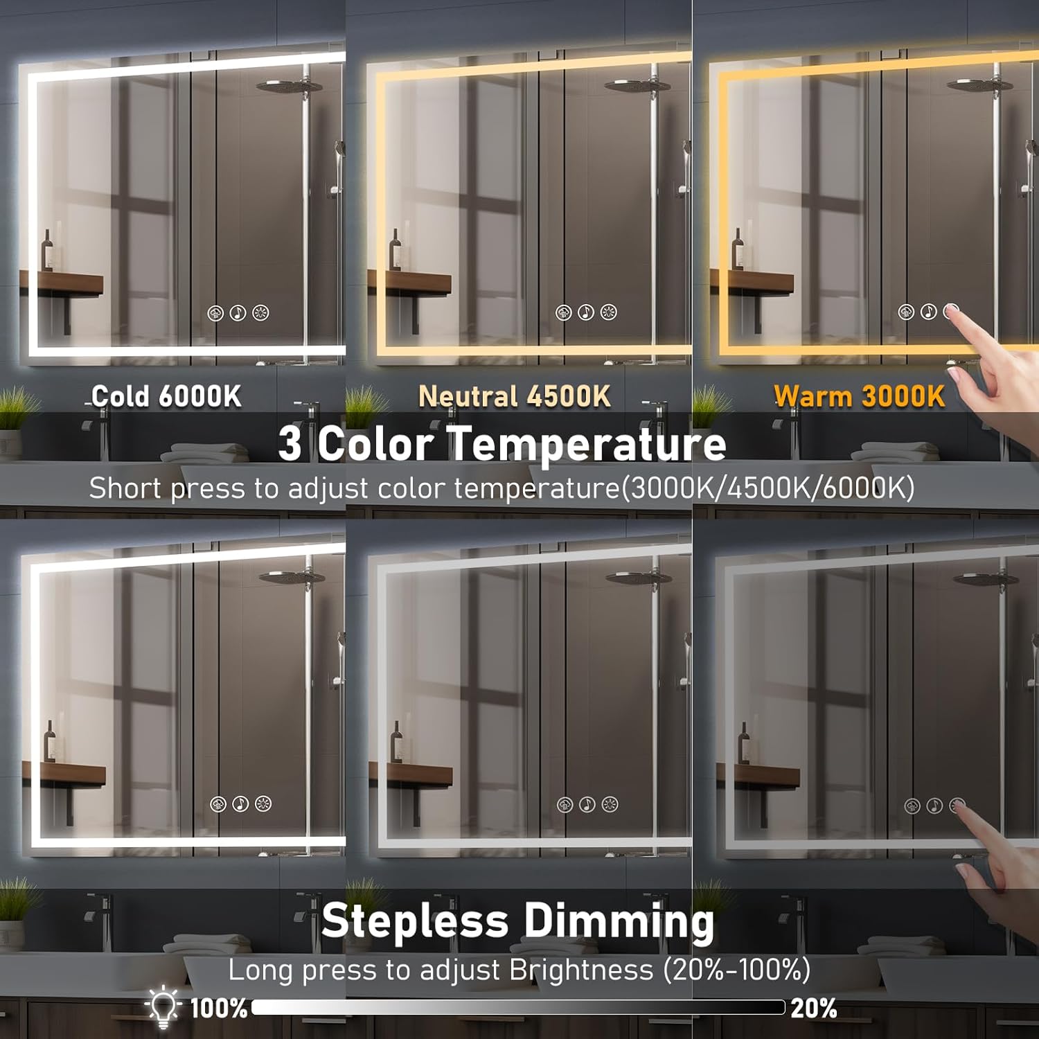 Simusi Specchio Bagno LED 70x100cm con Bluetooth - immagine 4