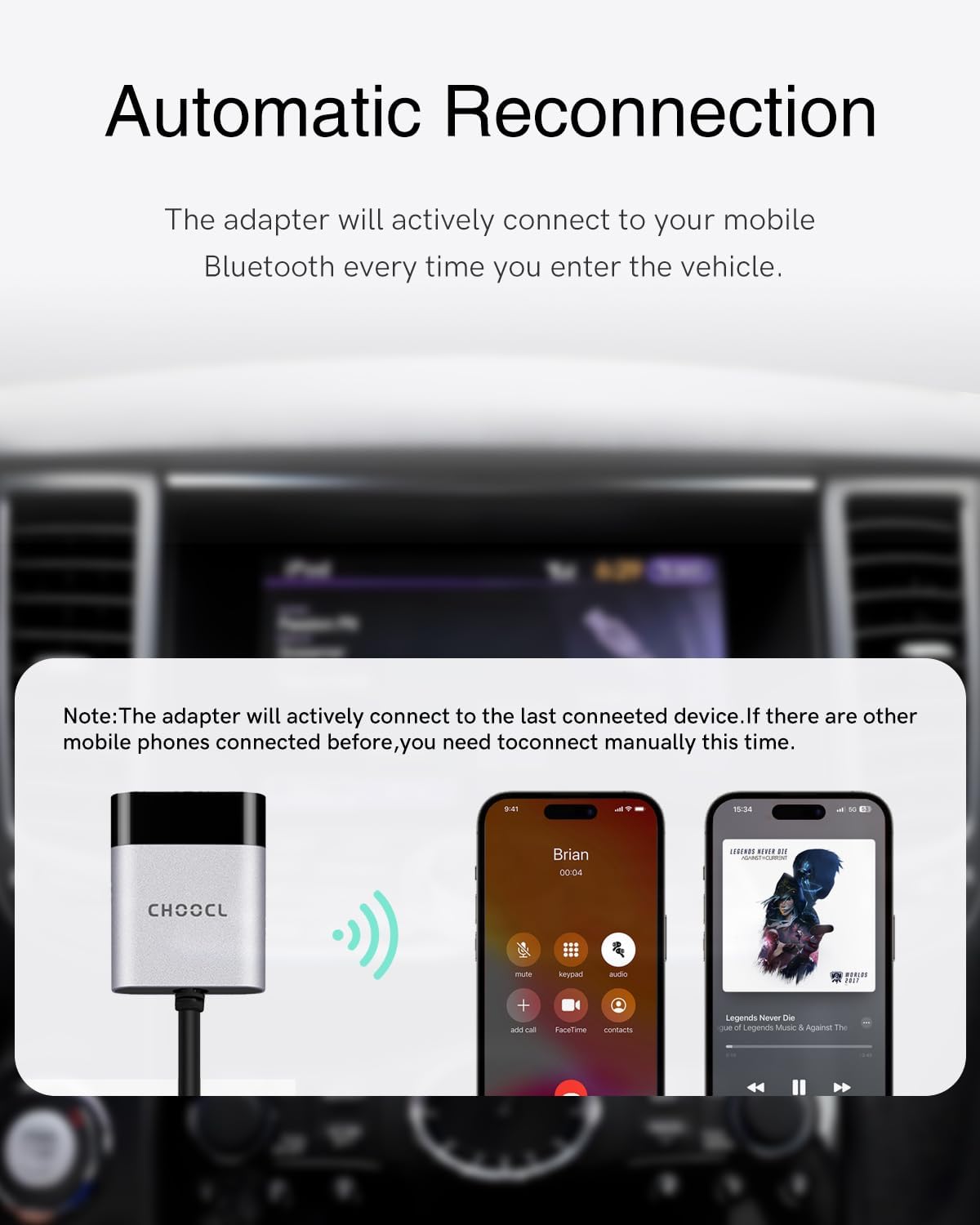 Choocl Adattatore Bluetooth per Auto Interfaccia USB - immagine 6