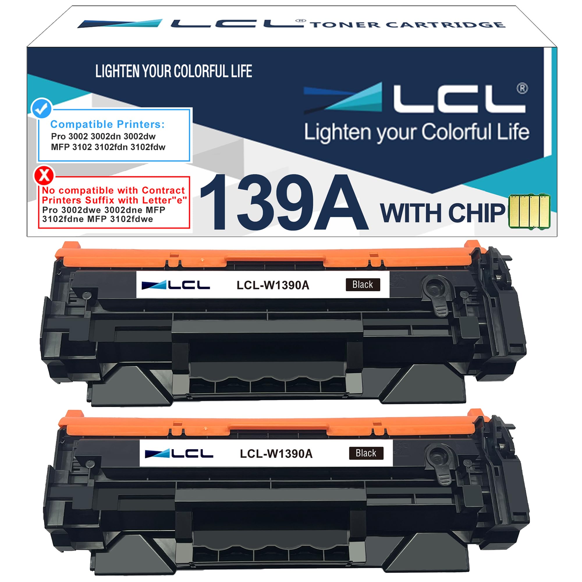 LCL 139A Nero Cartucce di Toner Compatibile per HP 139A W1390A 139X W1390X (Con Chip) Compatibile per HP LaserJet Pro 3002 3002dn 3002dw MFP 3102 3102fdn 3102fdw Printer (2-Pack)