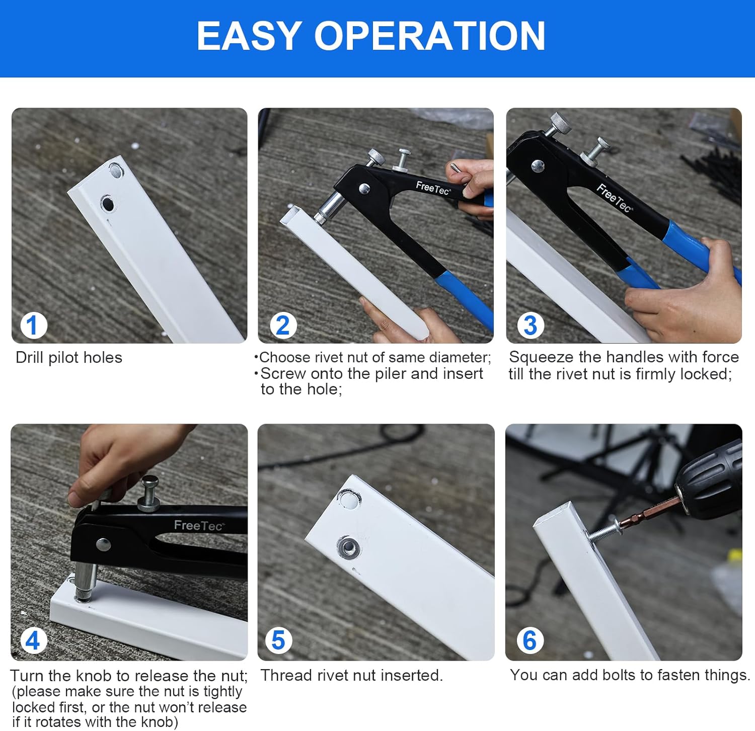 FreeTec Rivettatrice per Inserti Filettati 436Pz - immagine 5