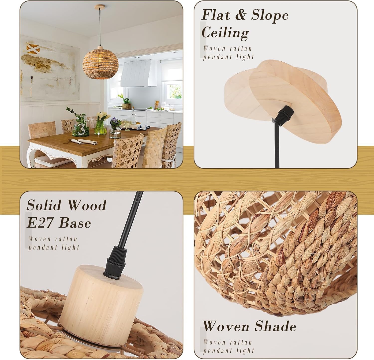 Boho Lampadario Camera da Letto 40cm in Erba Marina - immagine 3