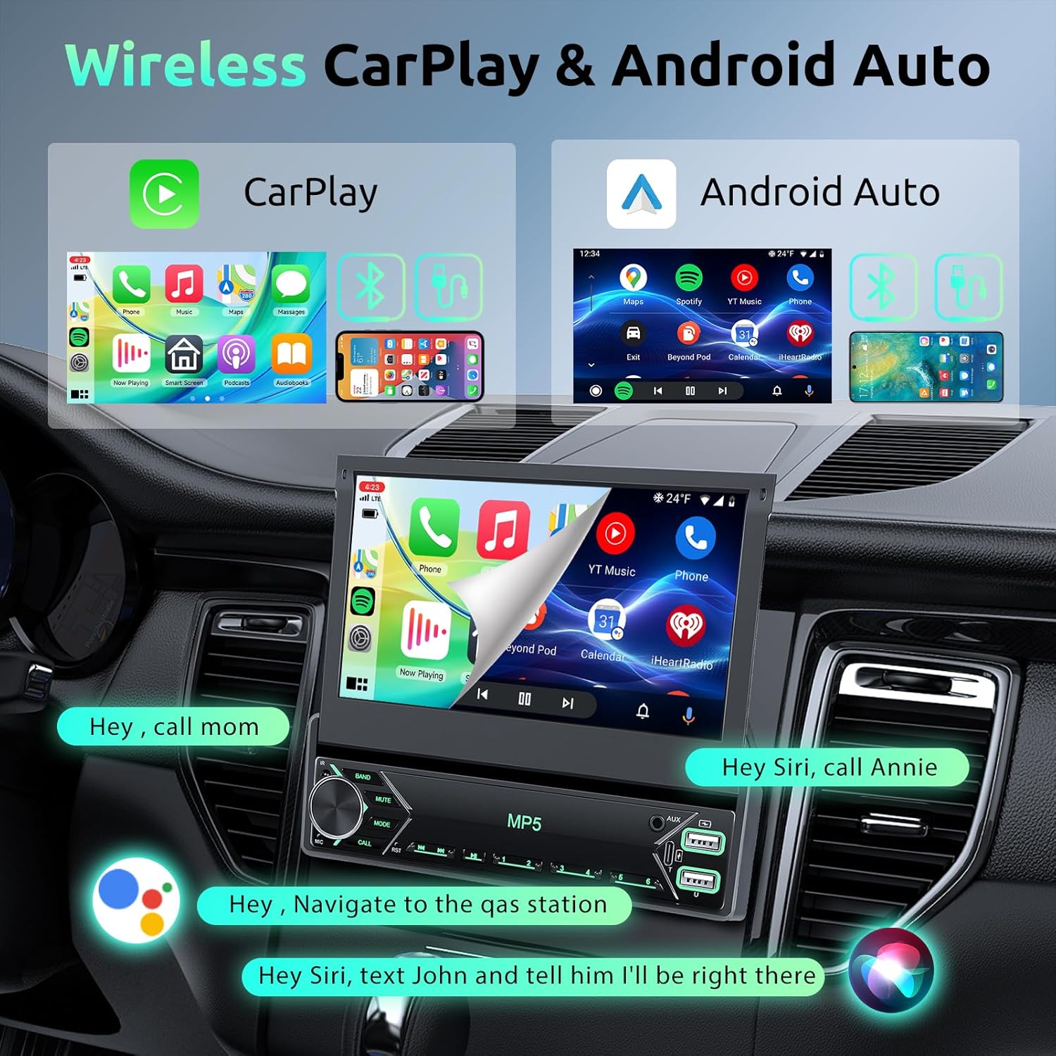 Autoradio 1 Din con Carplay Android Auto Wireless 7’’ IPS - immagine 2