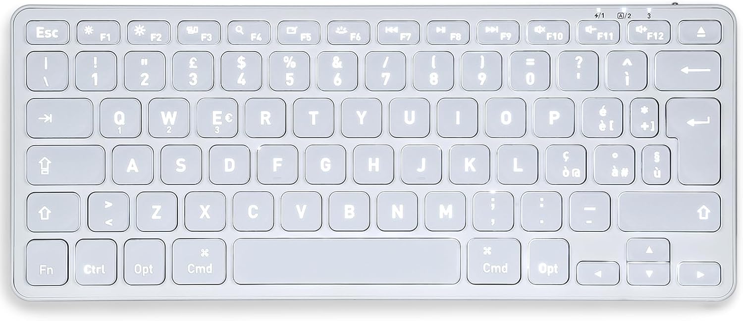 Perixx PERIBOARD-832M Tastiera Wireless Mini Retroilluminata, Bianco - immagine 1