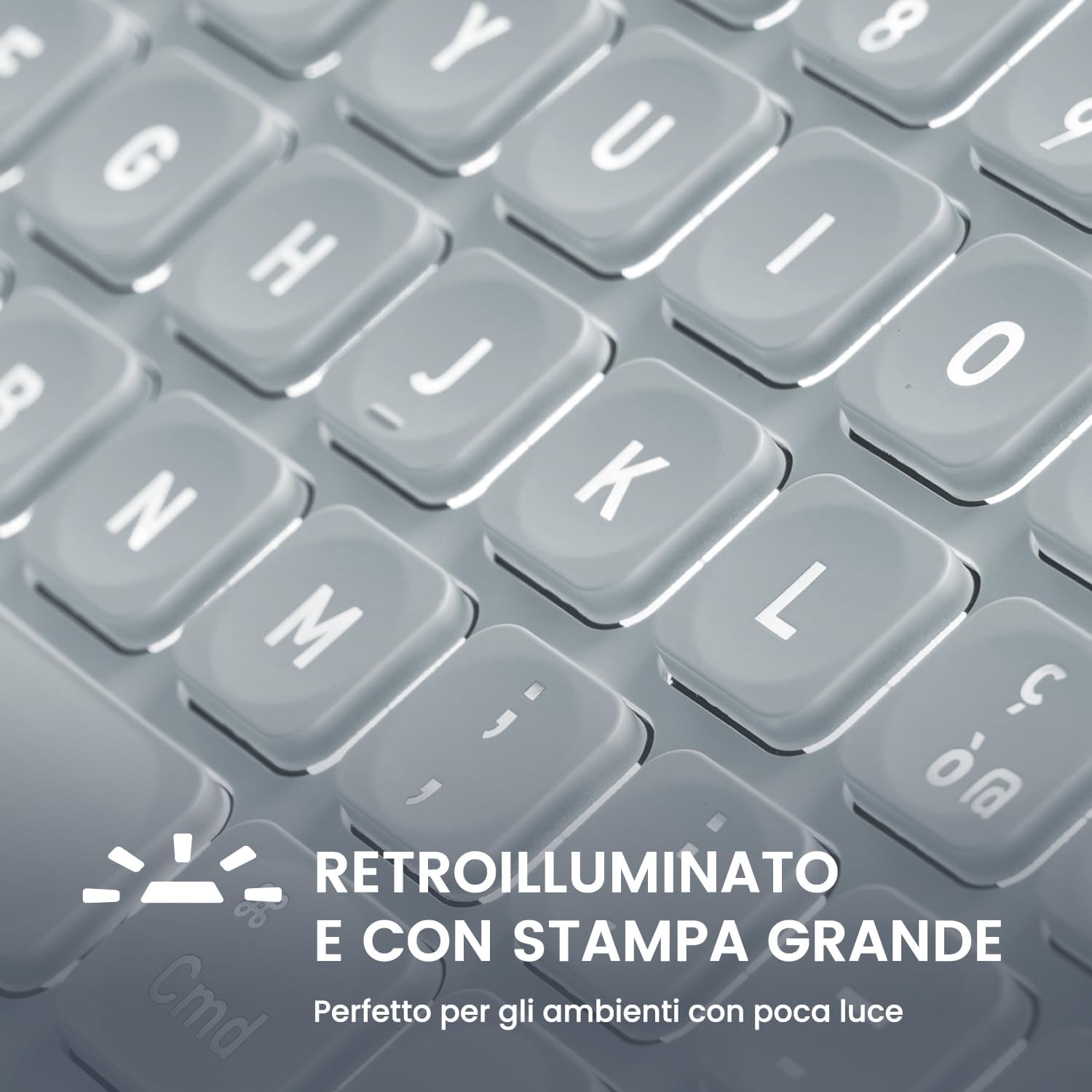 Perixx PERIBOARD-832M Tastiera Wireless Mini Retroilluminata, Bianco - immagine 5