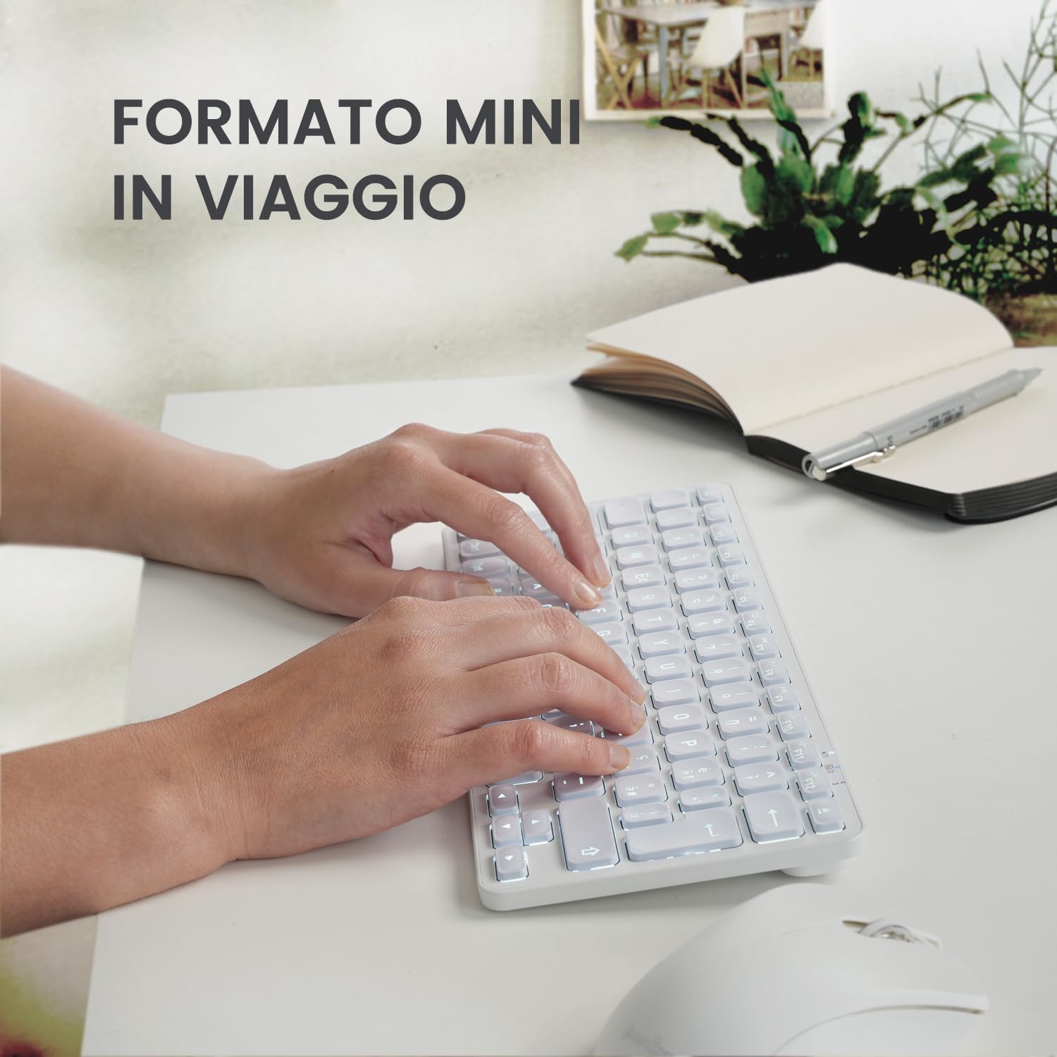 Perixx PERIBOARD-832M Tastiera Wireless Mini Retroilluminata, Bianco - immagine 6