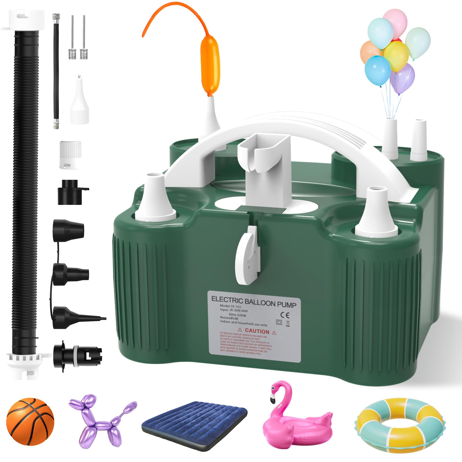 PlusFive Pompa per palloncini 3 in 1, pompa ad aria elettrica (verde)