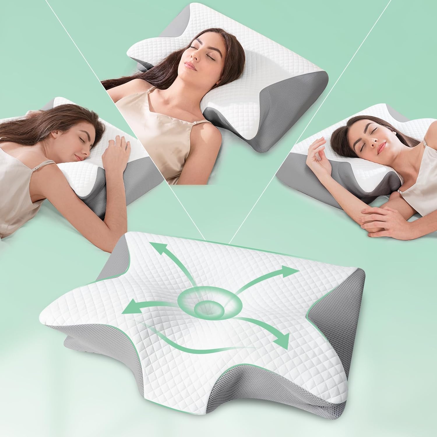 Feyideo Cuscino Cervicale Ergonomico Memory Foam, Grigio - immagine 1