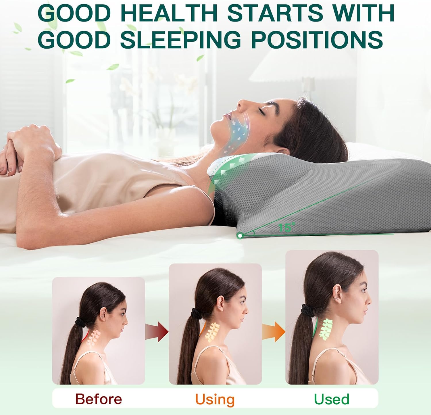 Feyideo Cuscino Cervicale Ergonomico Memory Foam, Grigio - immagine 2