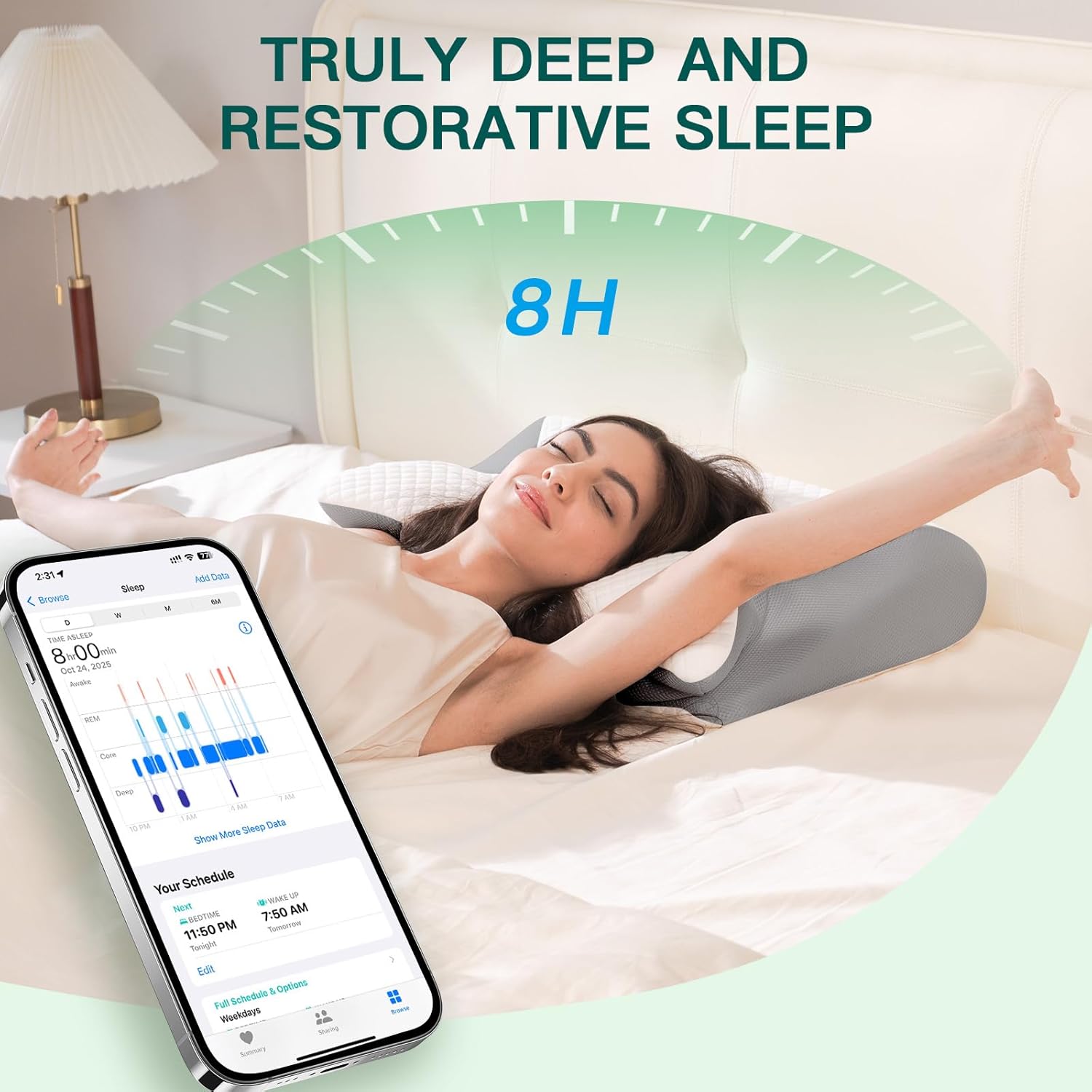 Feyideo Cuscino Cervicale Ergonomico Memory Foam, Grigio - immagine 5