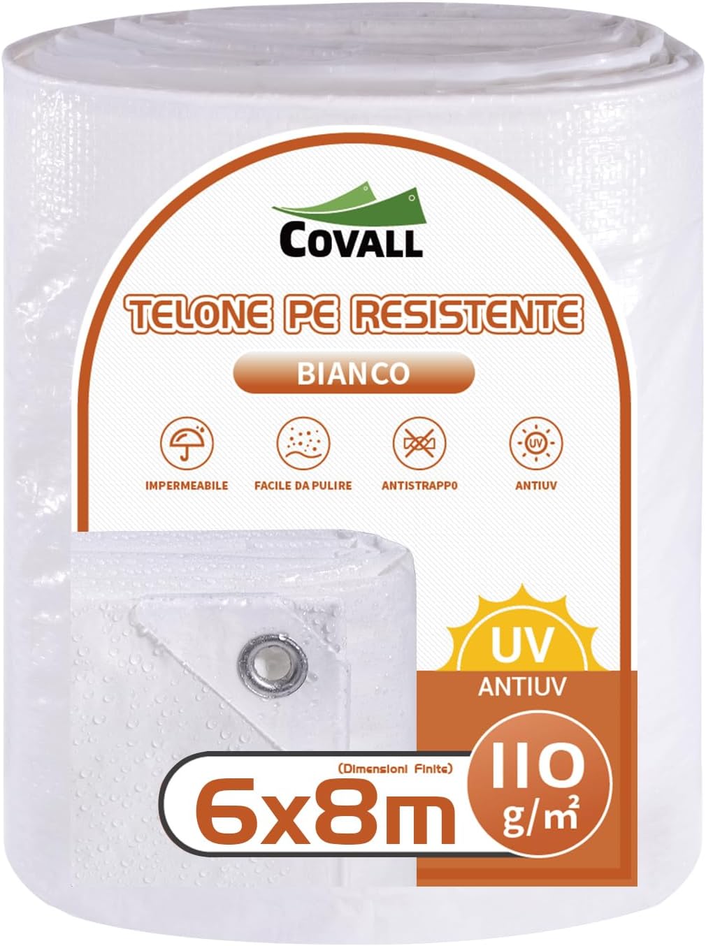 Telone Impermeabile Esterno 6x8m HDPE 110g/㎡, Bianco - immagine 1
