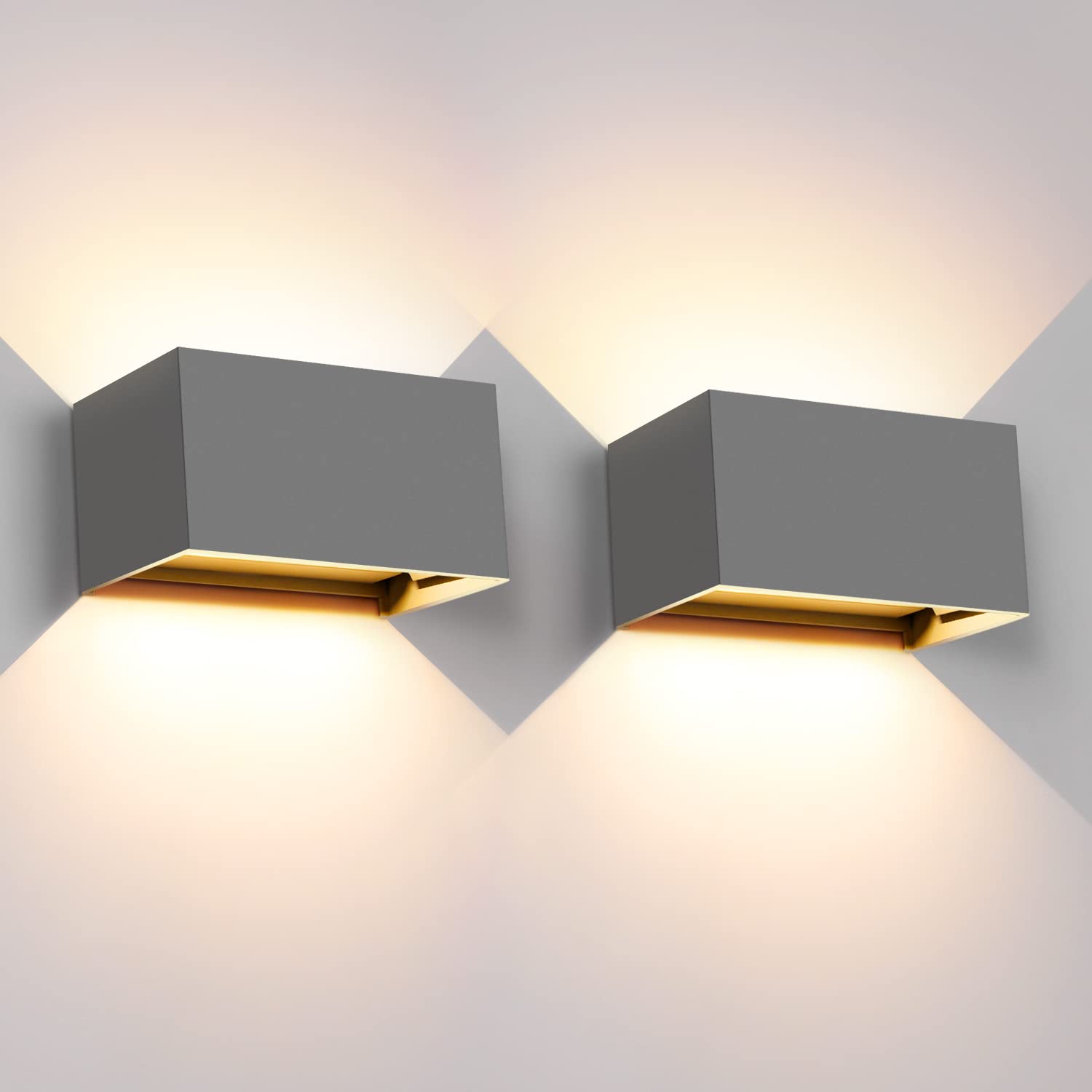 Kingwei 2pz Applique da Parete Interno/Esterno 20W Grigio