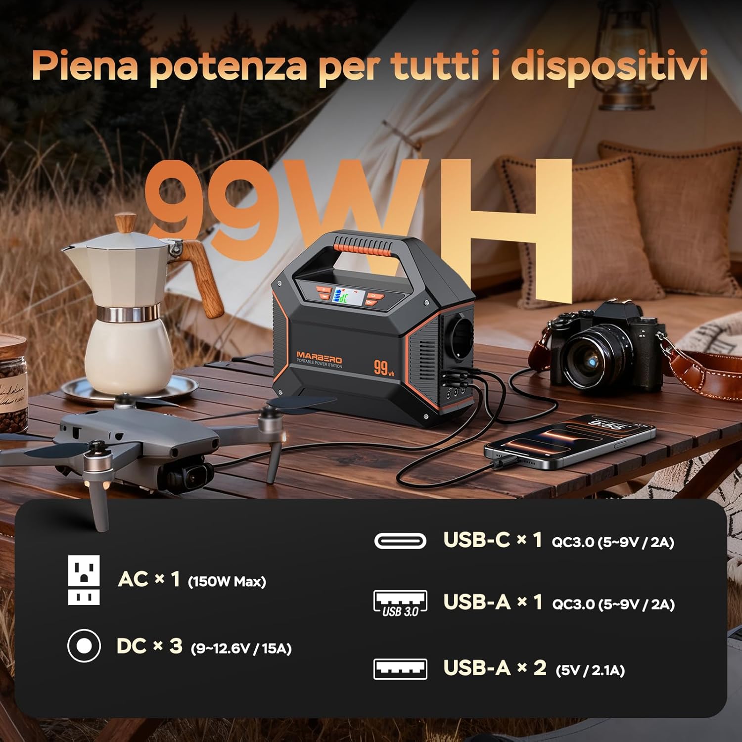 Marbero Generatore Portatile 99Wh 27.000mAh 150W - immagine 2