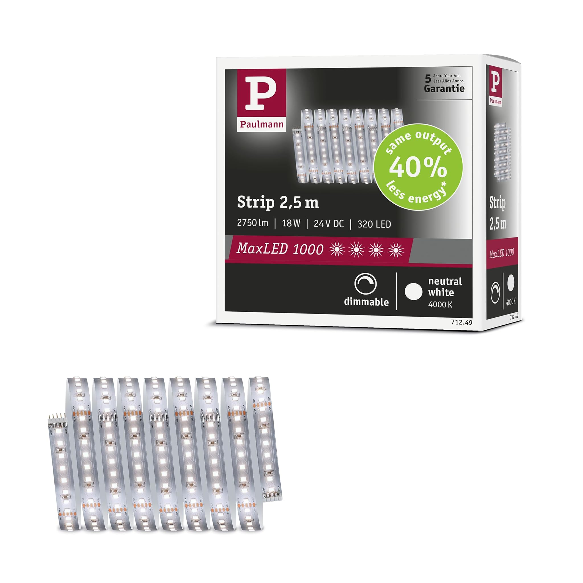 Paulmann 71249 MaxLED 1000 Striscia LED Bianco Neutro 2,5m