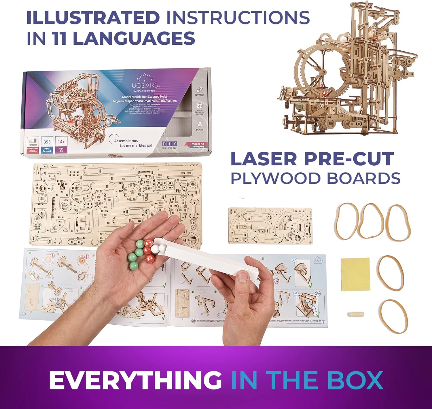 Ugears Pista per Biglie in Legno - Kit Puzzle 3D - immagine 6