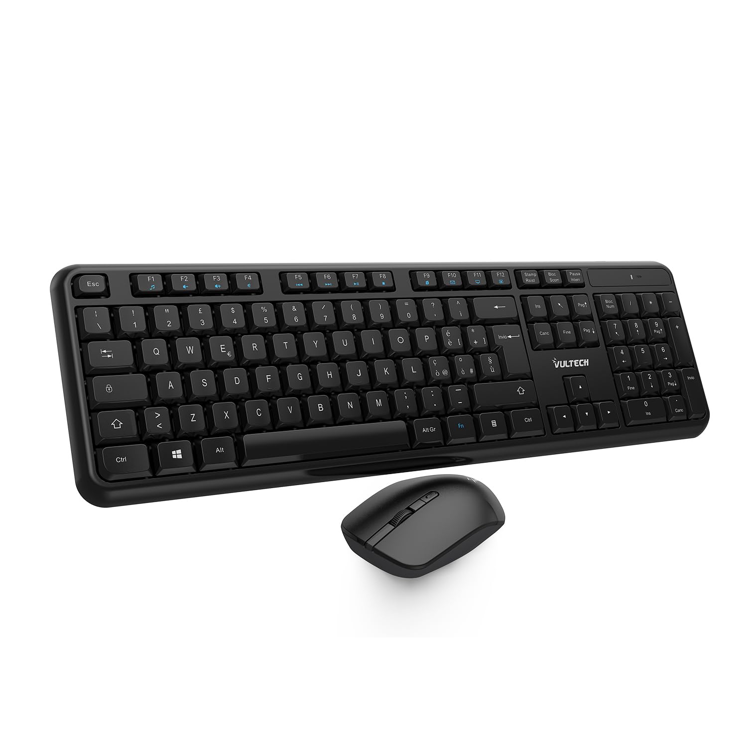 Vultech KM-811W Kit Tastiera e Mouse Wireless, Nero